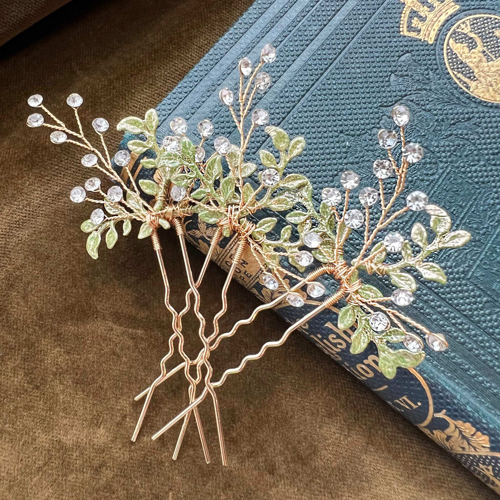 Jules Bridal - Misty, Crystal and Green Hair Pins
