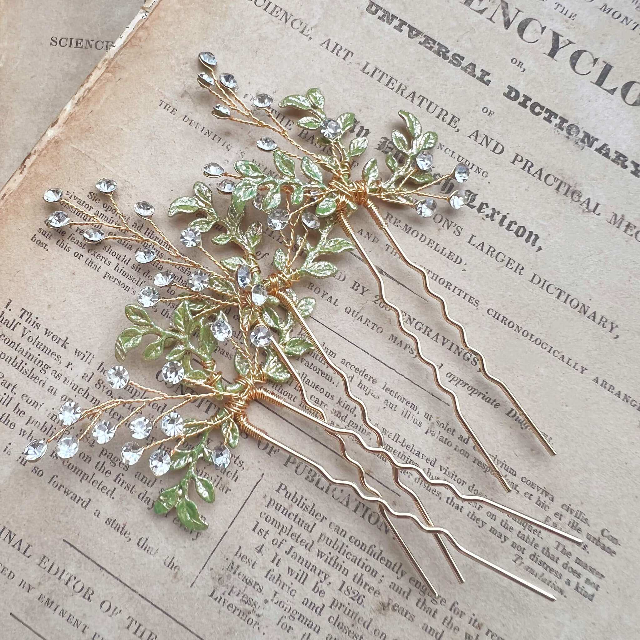 Jules Bridal - Misty, Crystal and Green Hair Pins