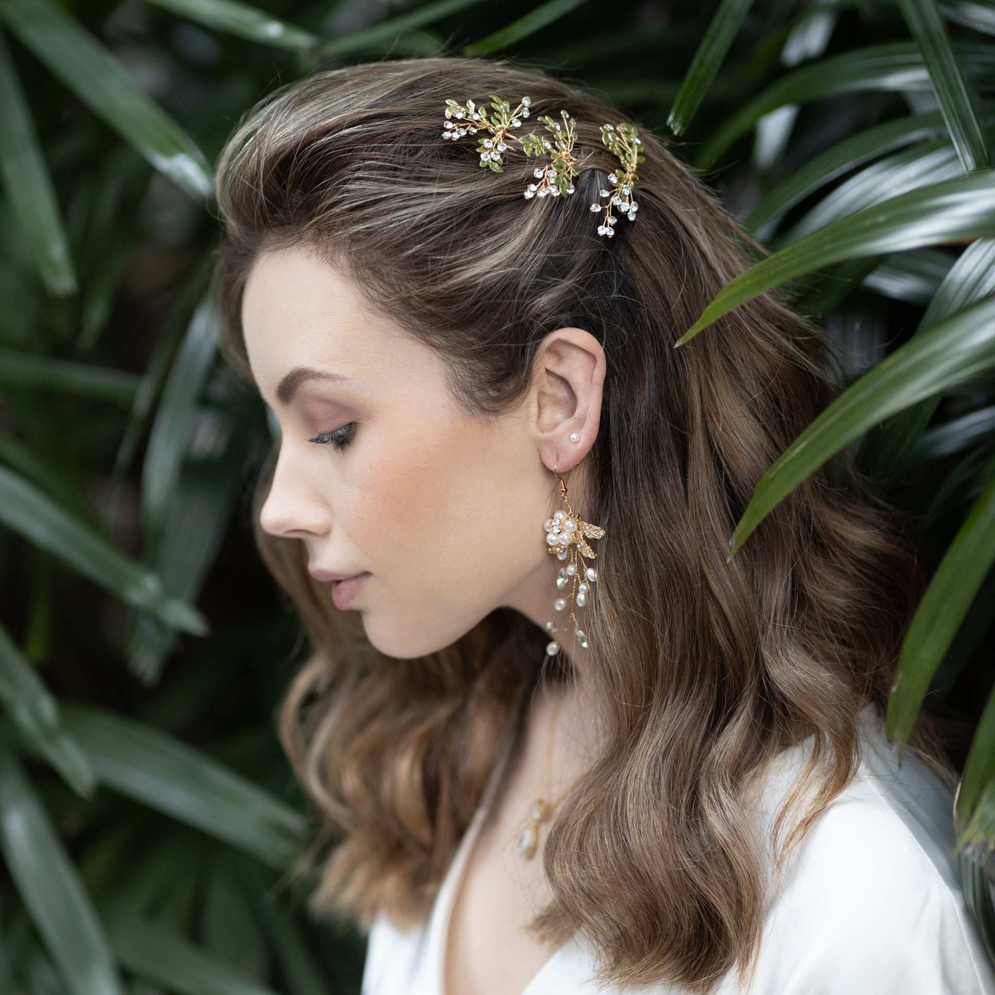 Jules Bridal - Misty, Crystal and Green Hair Pins