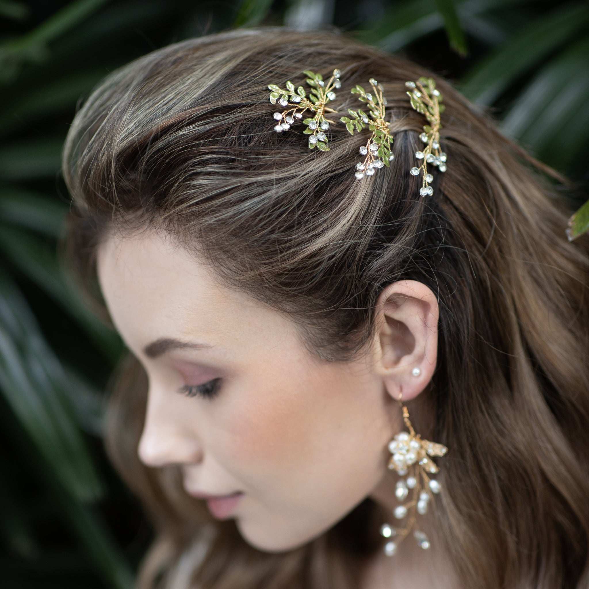 Jules Bridal - Misty, Crystal and Green Hair Pins