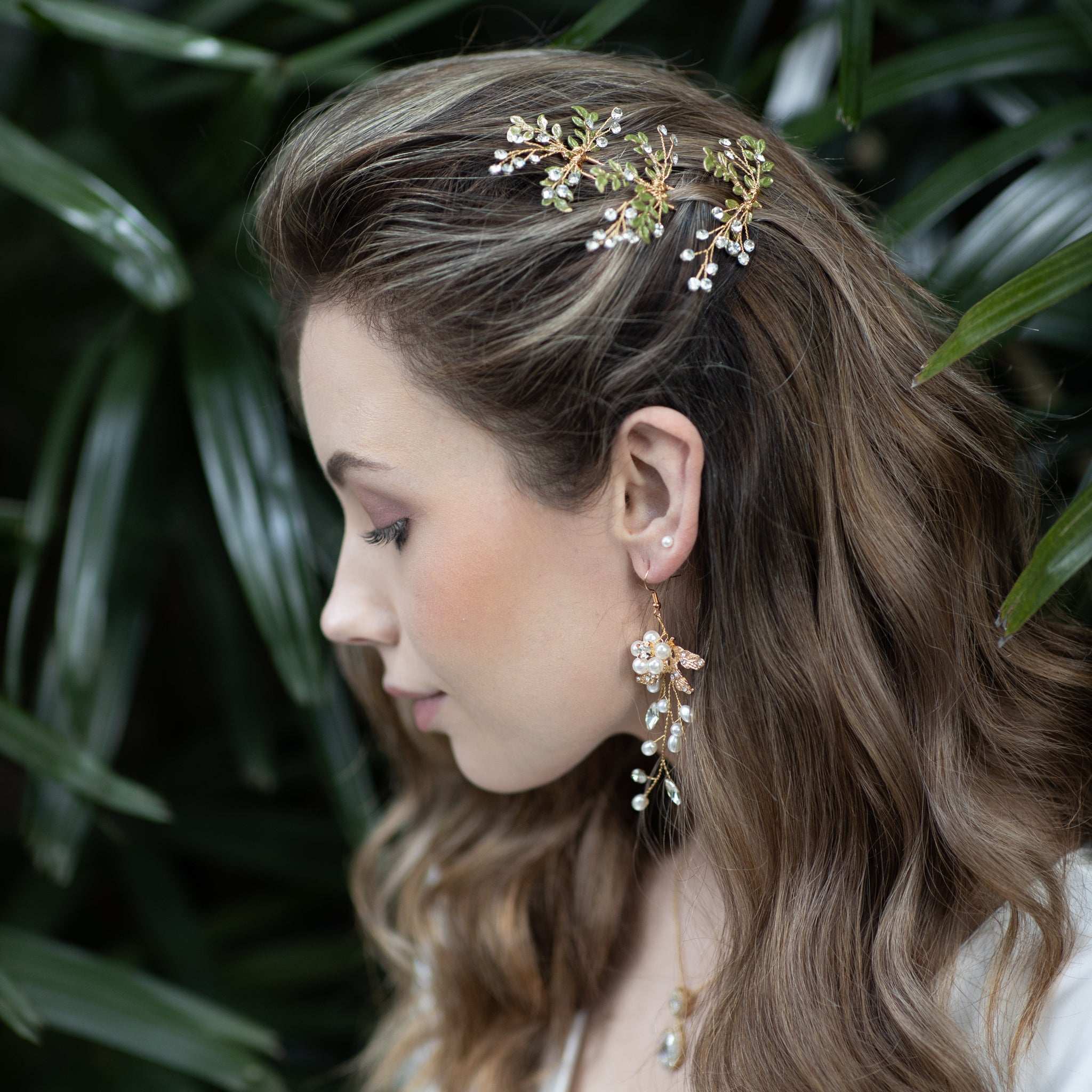 Jules Bridal - Misty, Crystal and Green Hair Pins