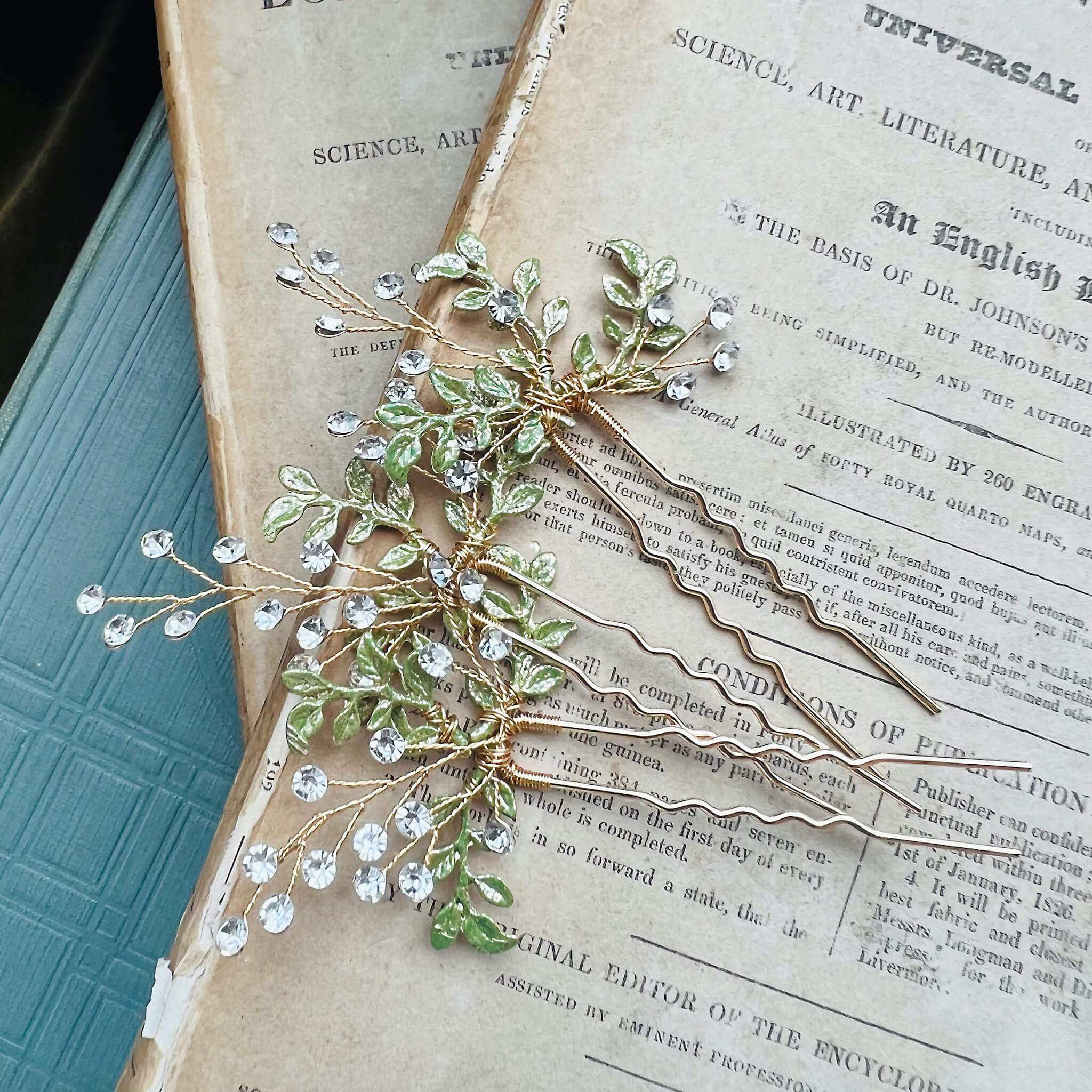 Jules Bridal - Misty, Crystal and Green Hair Pins