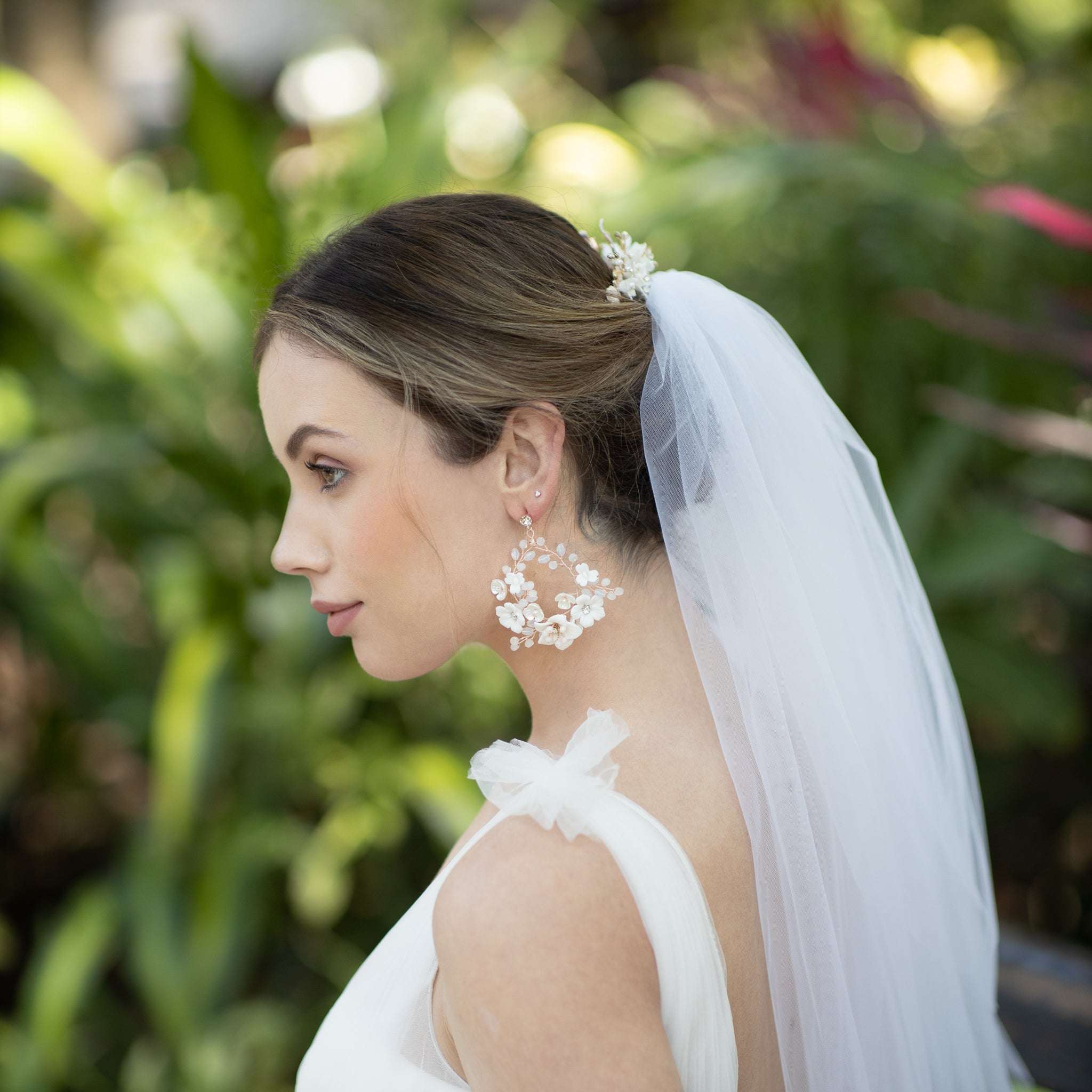 Jules Bridal - Myrtle, White Ceramic Floral Drop Earrings