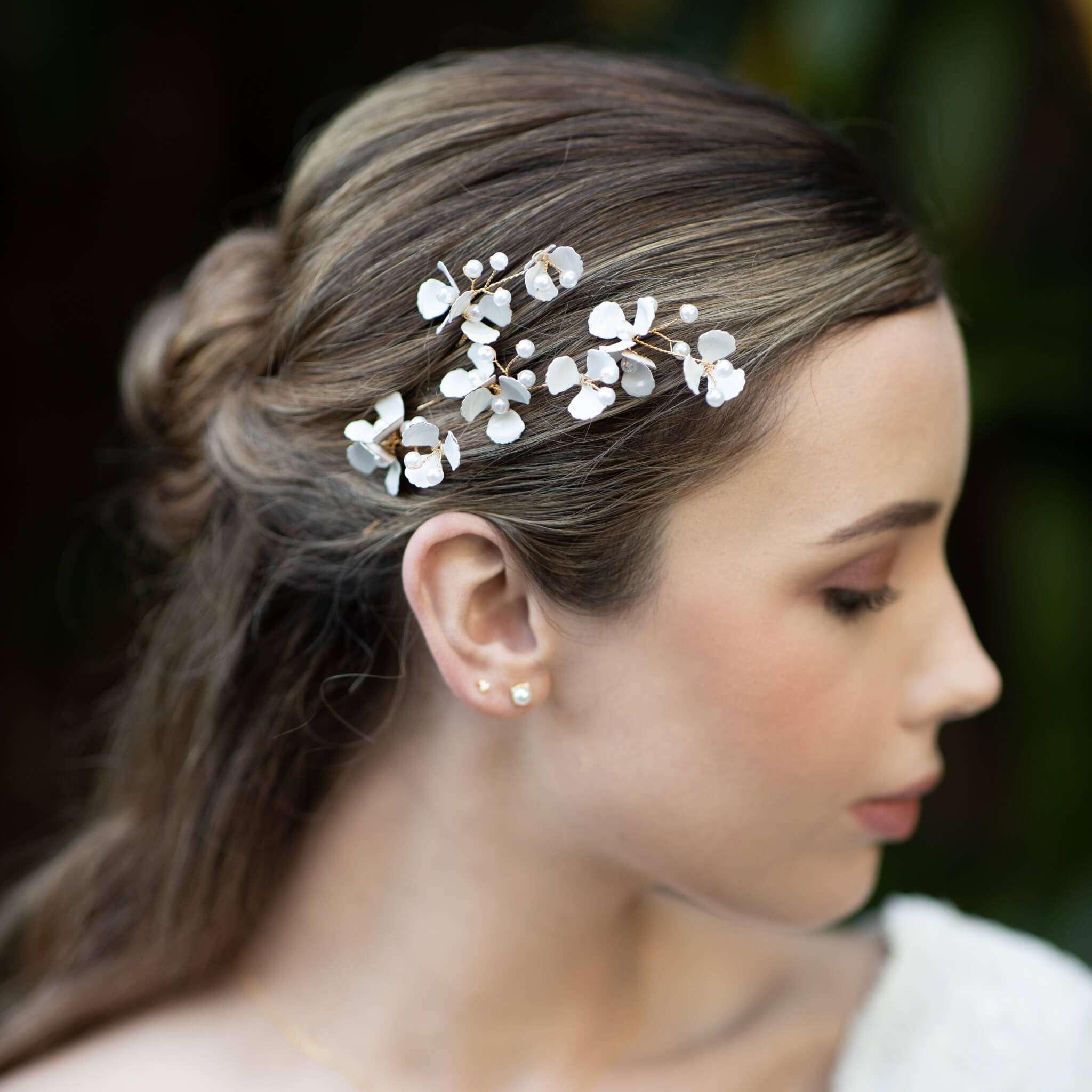 Jules Bridal - Nairna, Floral Hair Pin Set in Gold with Pearls
