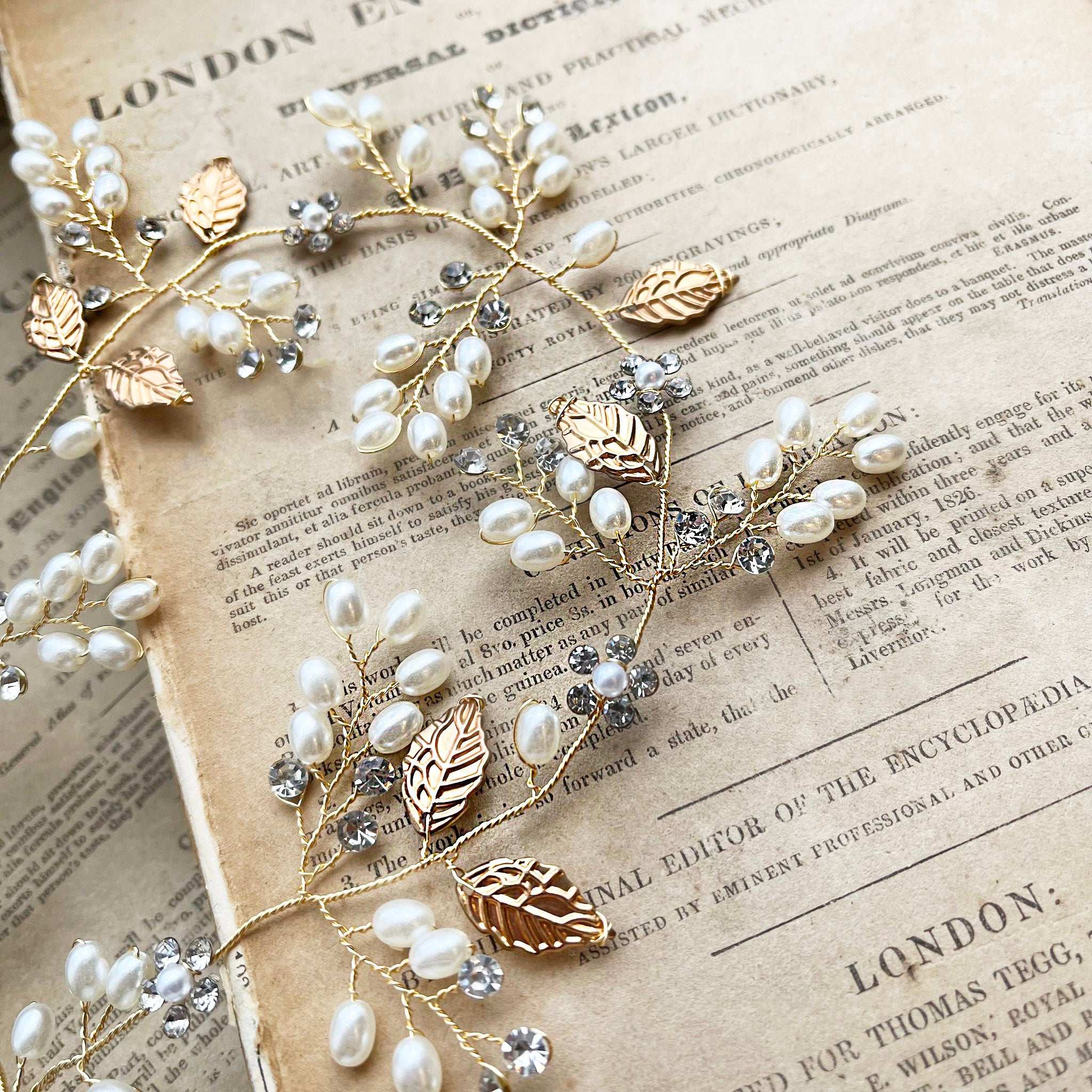 Niamh, Gold Hair Vine with Pearls & Crystals