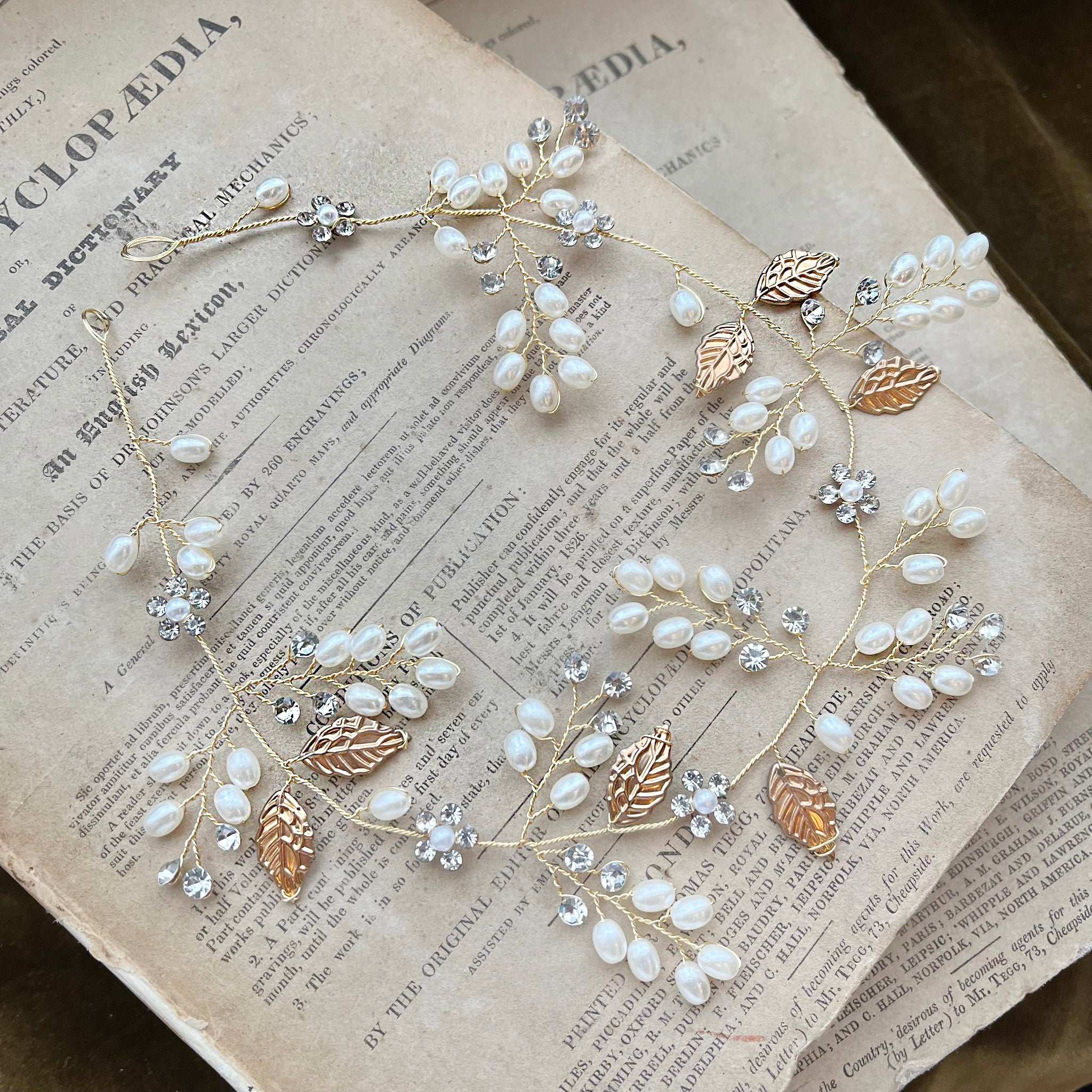 Niamh, Gold Hair Vine with Pearls & Crystals