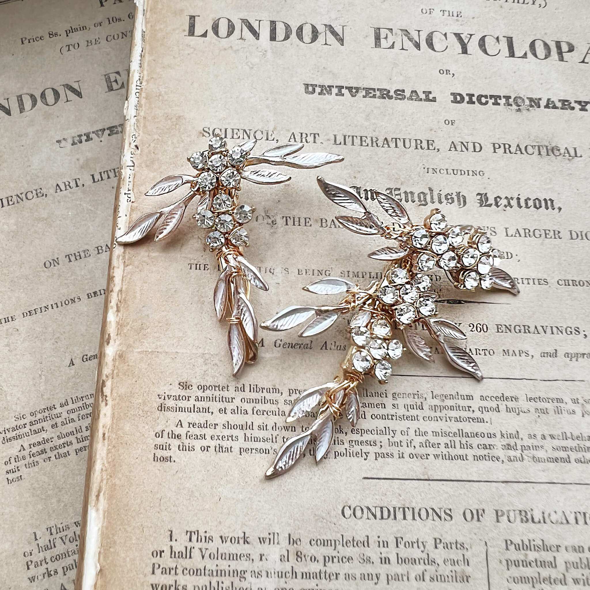 Jules Bridal - Nike, Crystal Floral Golden Leaf Bridal Clip Set