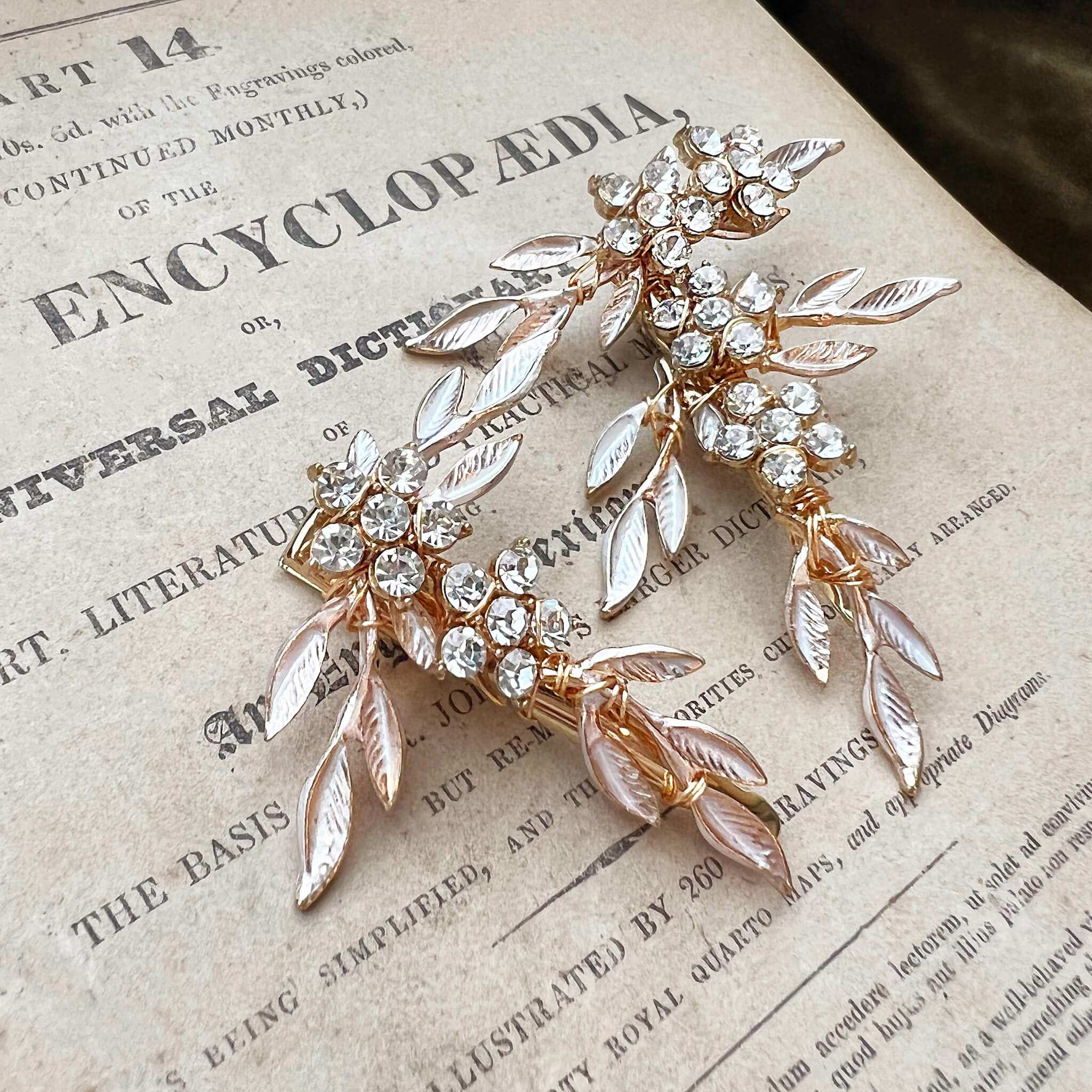 Jules Bridal - Nike, Crystal Floral Golden Leaf Bridal Clip Set