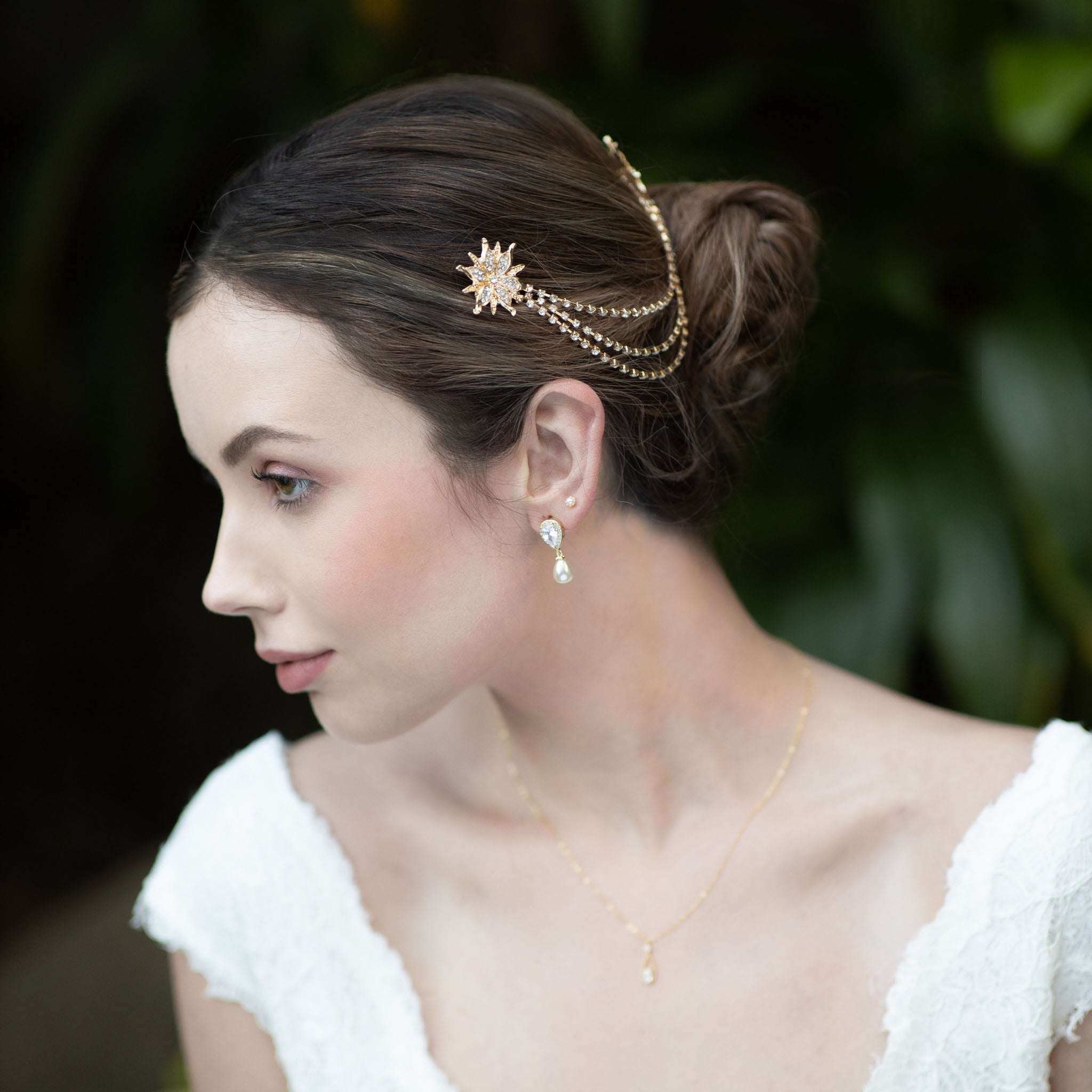 Jules Bridal - Nora, Gold Crystal Triple Soleil Statement Hair Drape