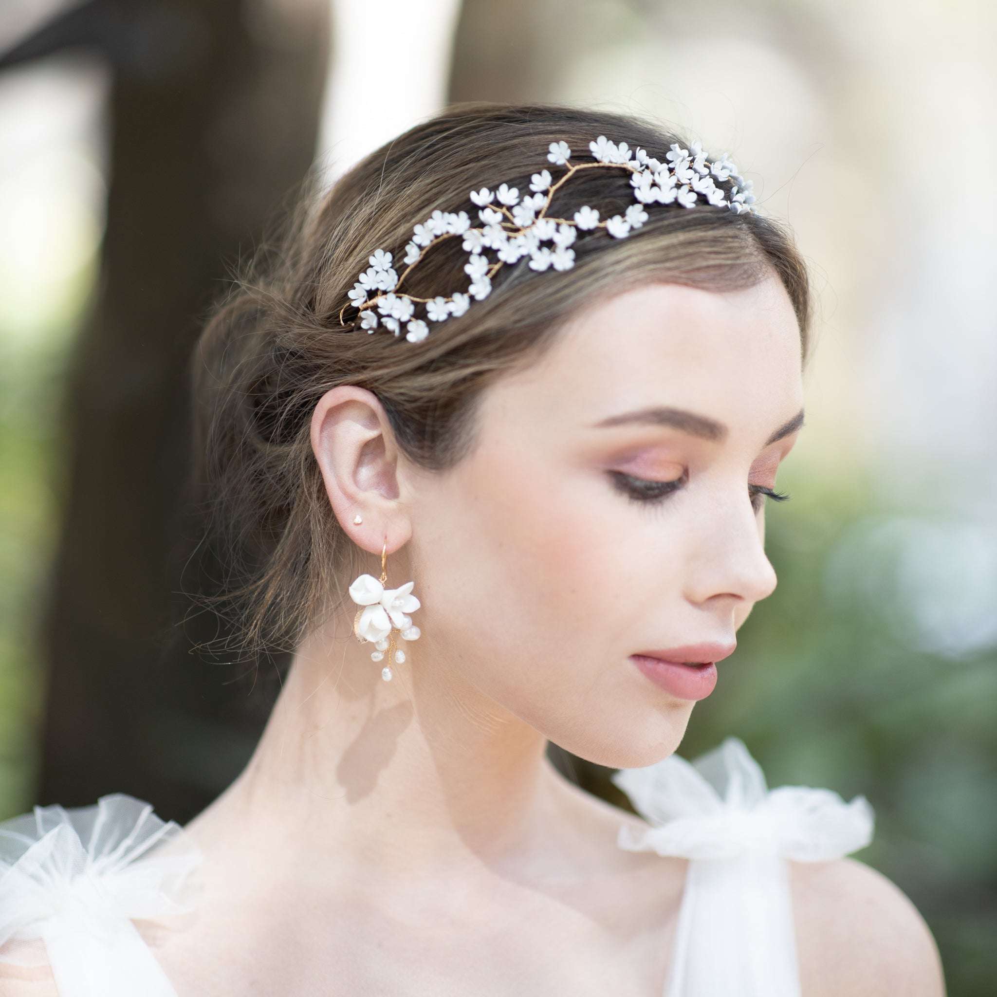 Jules Bridal - Primrose, White Ceramic Floral Drop Earrings