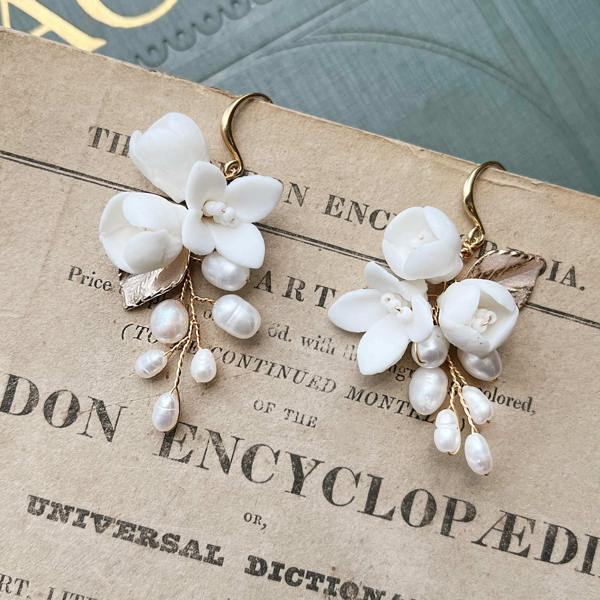 Jules Bridal - Primrose, White Ceramic Floral Drop Earrings