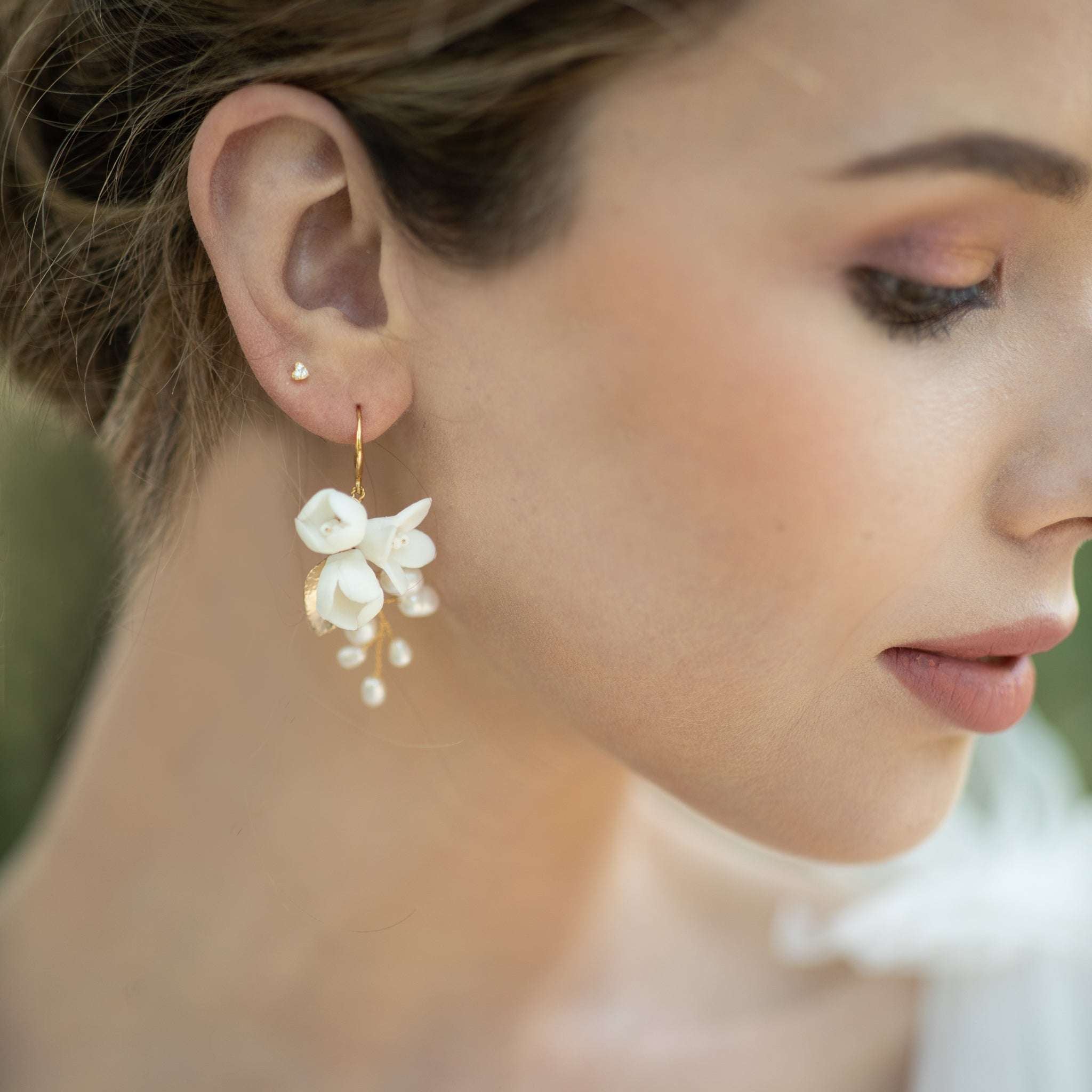 Jules Bridal - Primrose, White Ceramic Floral Drop Earrings