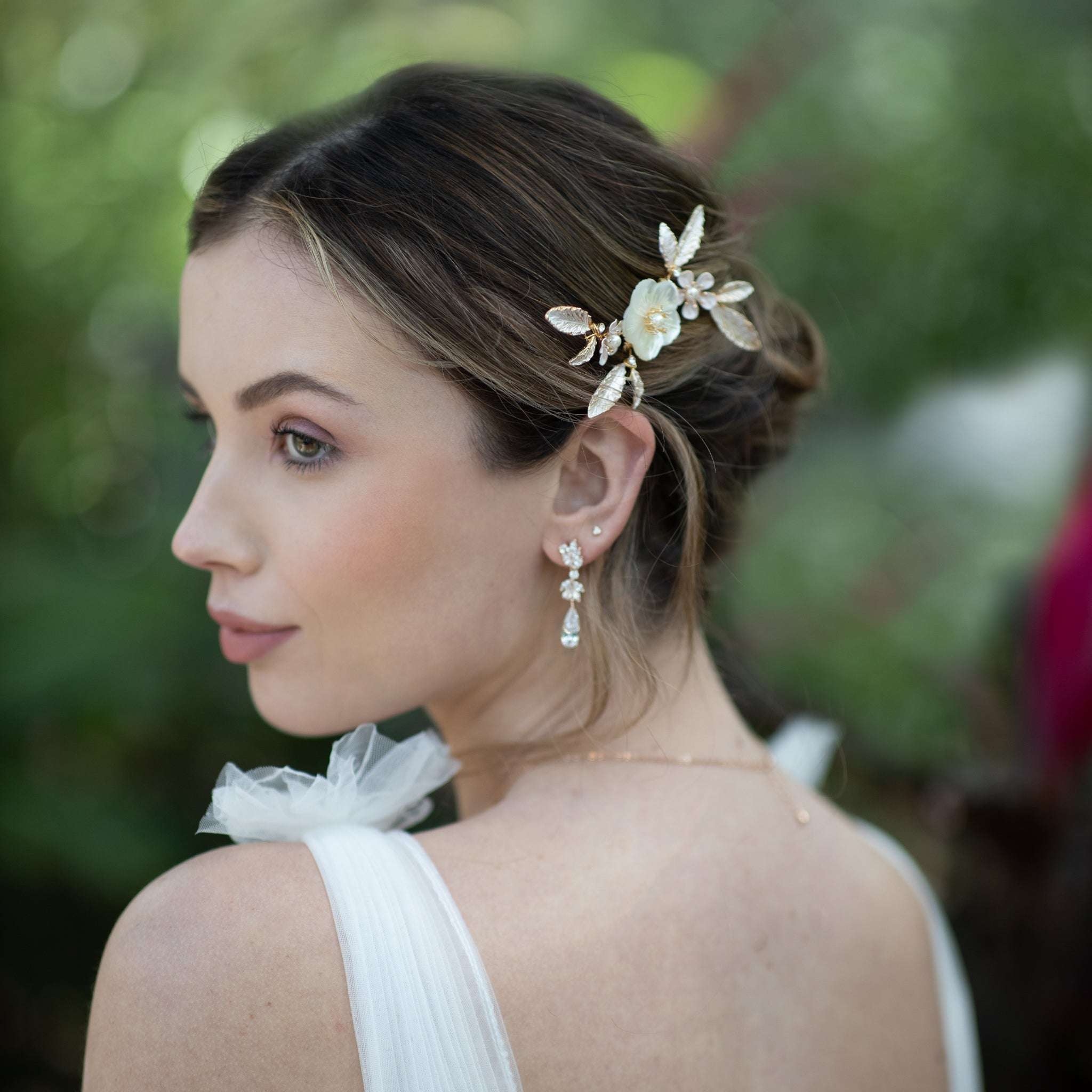 Jules Bridal - Sakura, Floral Hair Comb with Pearls & Leaves