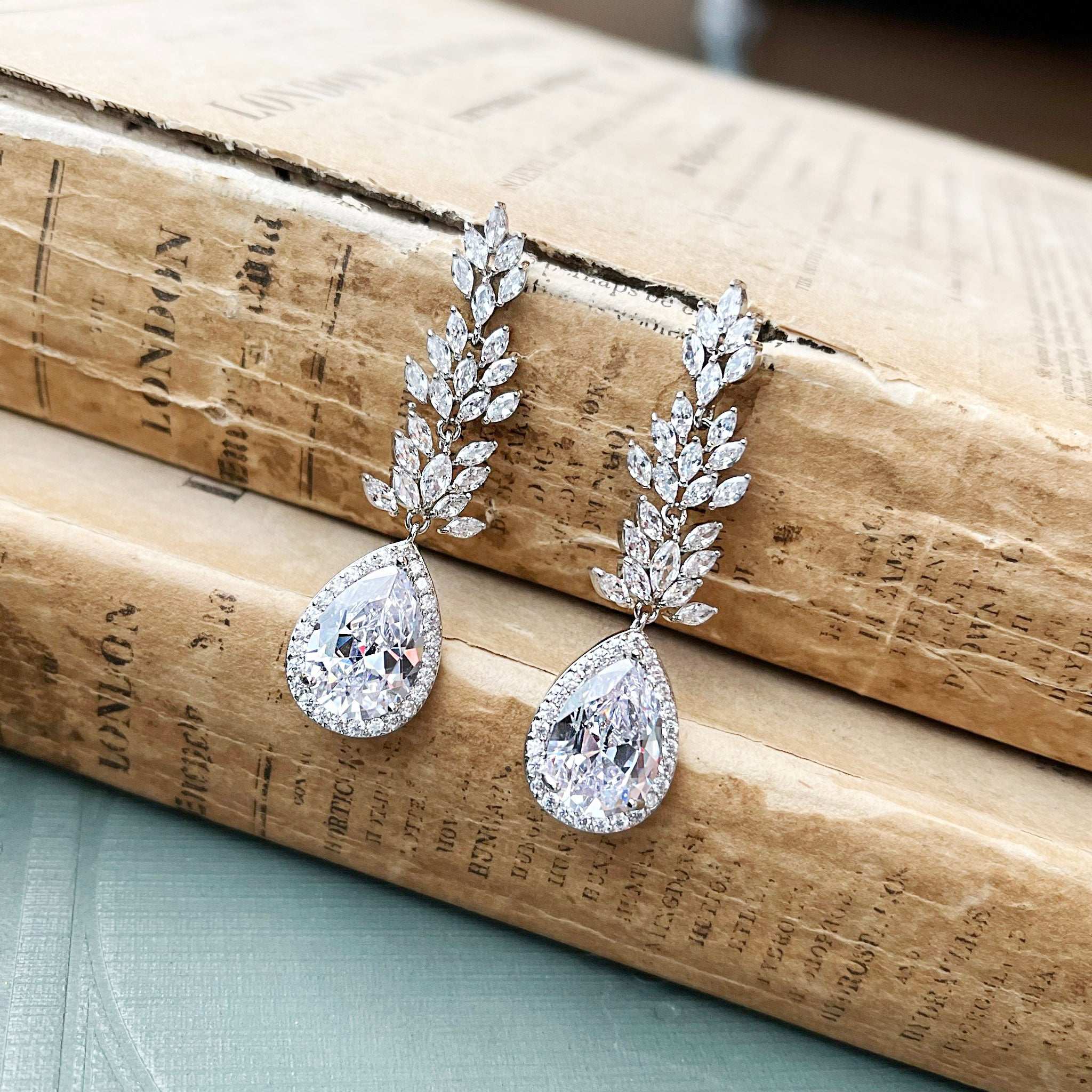 Saundra, Silver Sparkling Crystal Earrings