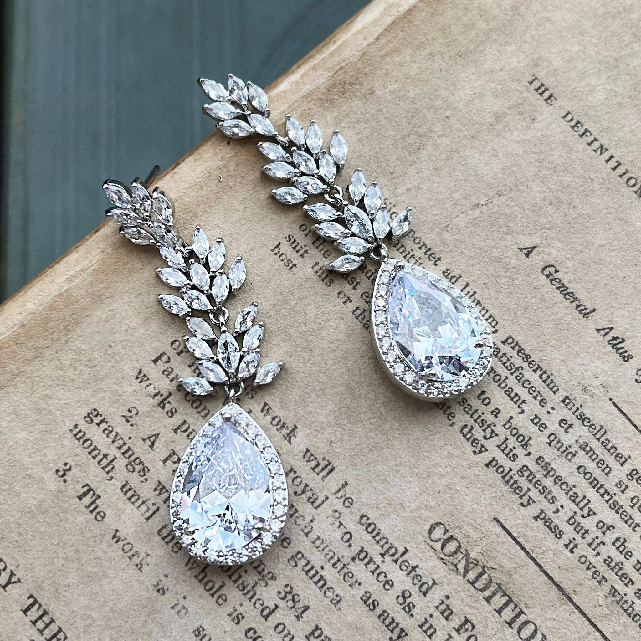 Saundra, Silver Sparkling Crystal Earrings