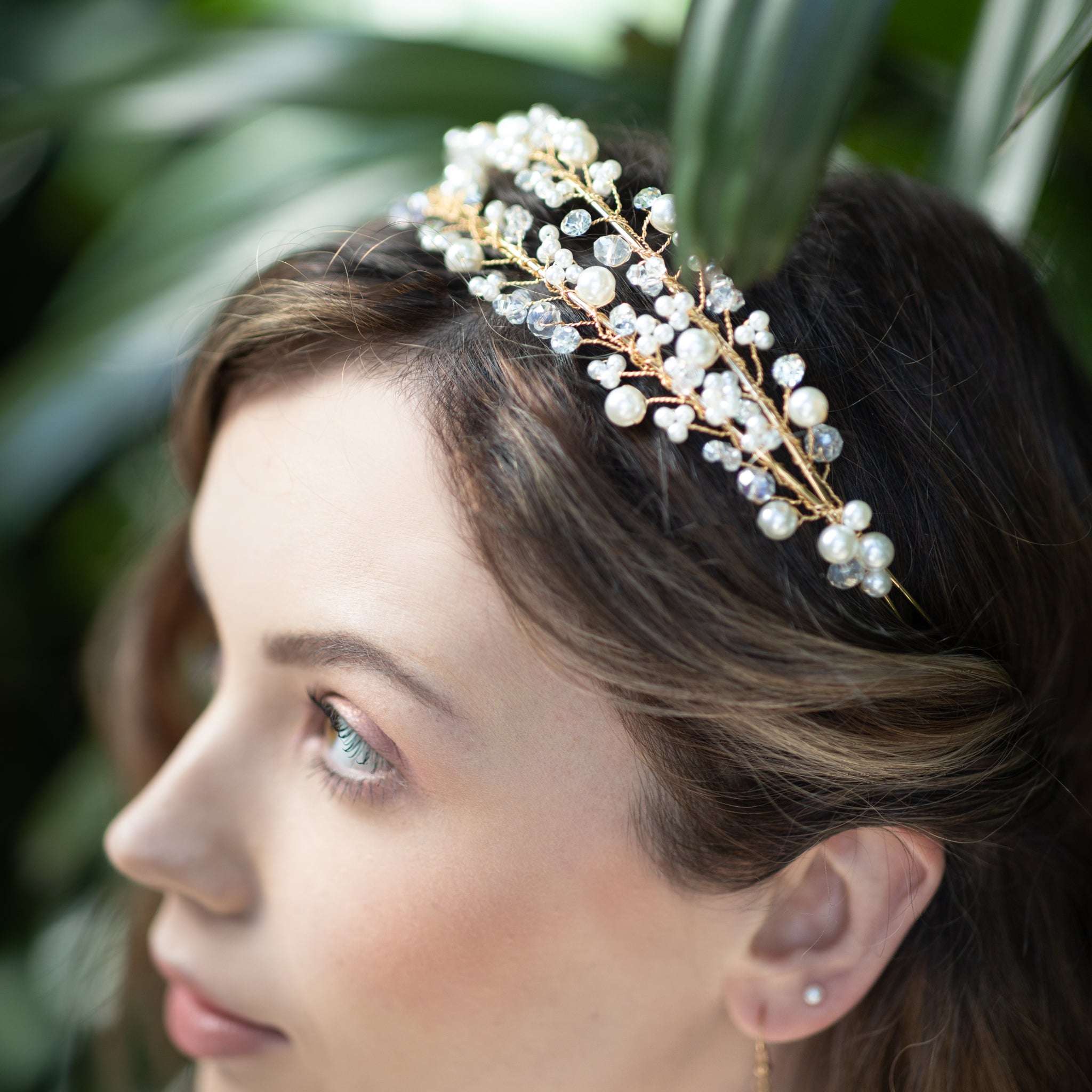 Jules Bridal - Siobhan, Gold Pearl and Crystal Double Tiered Headband