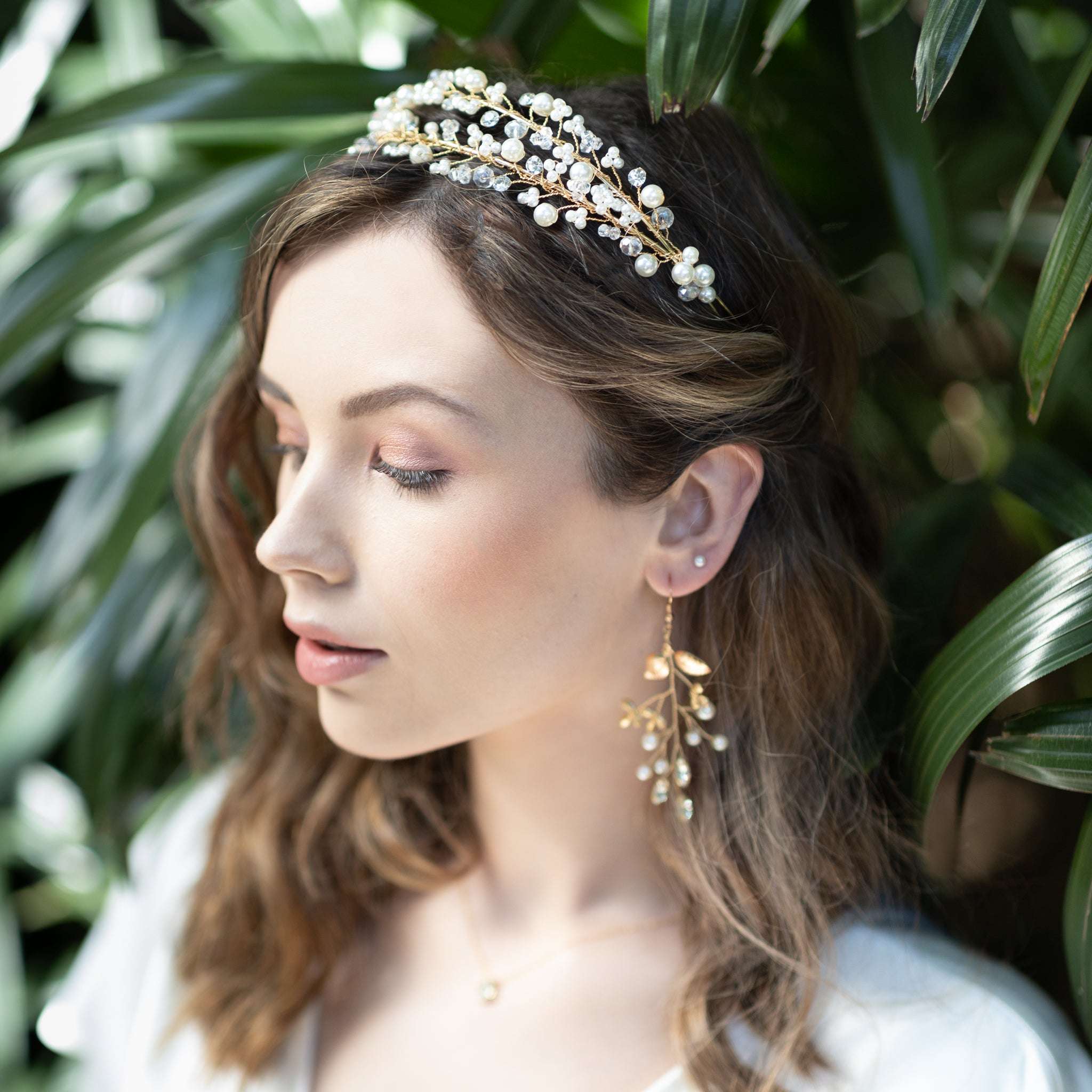 Jules Bridal - Siobhan, Gold Pearl and Crystal Double Tiered Headband