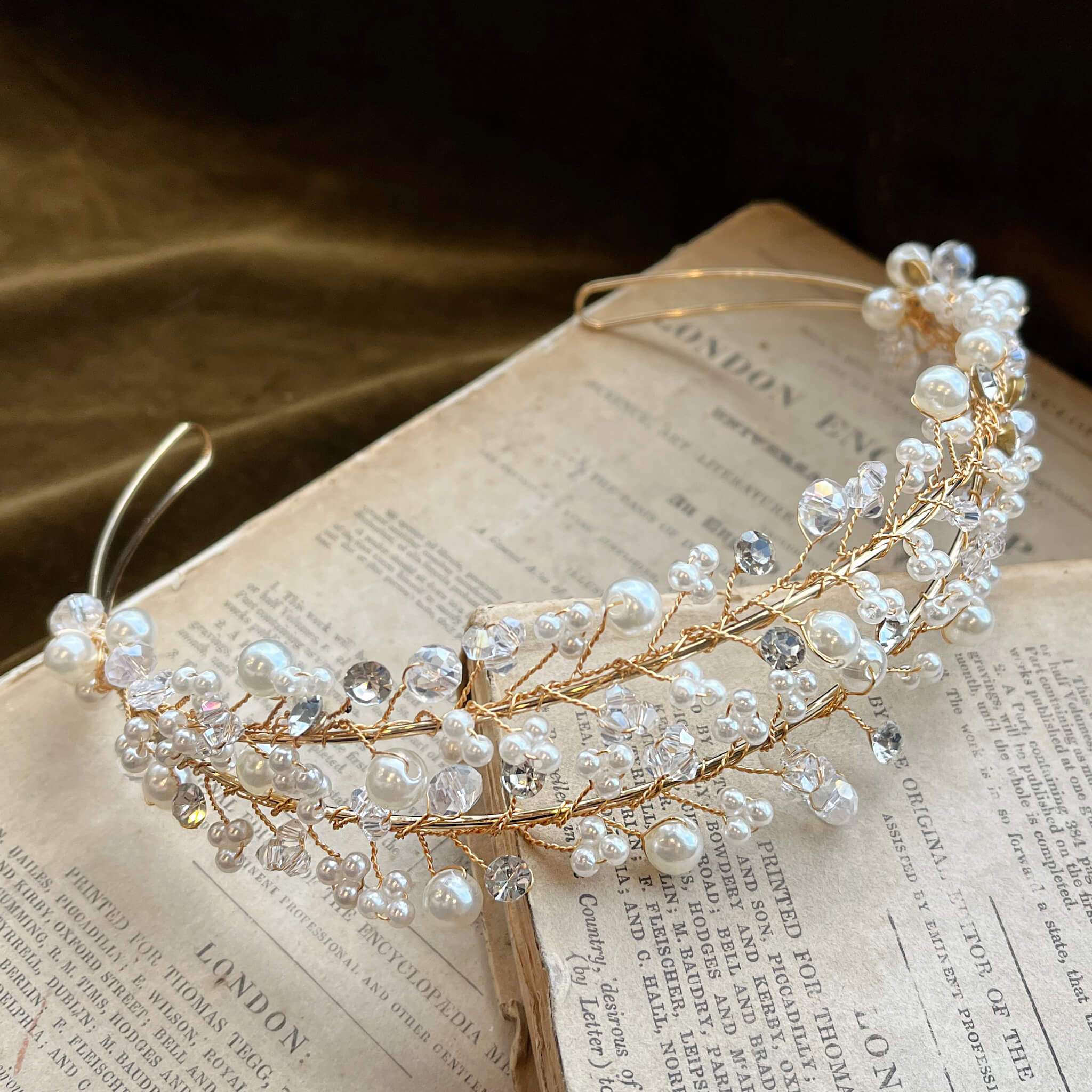 Jules Bridal - Siobhan, Gold Pearl and Crystal Double Tiered Headband