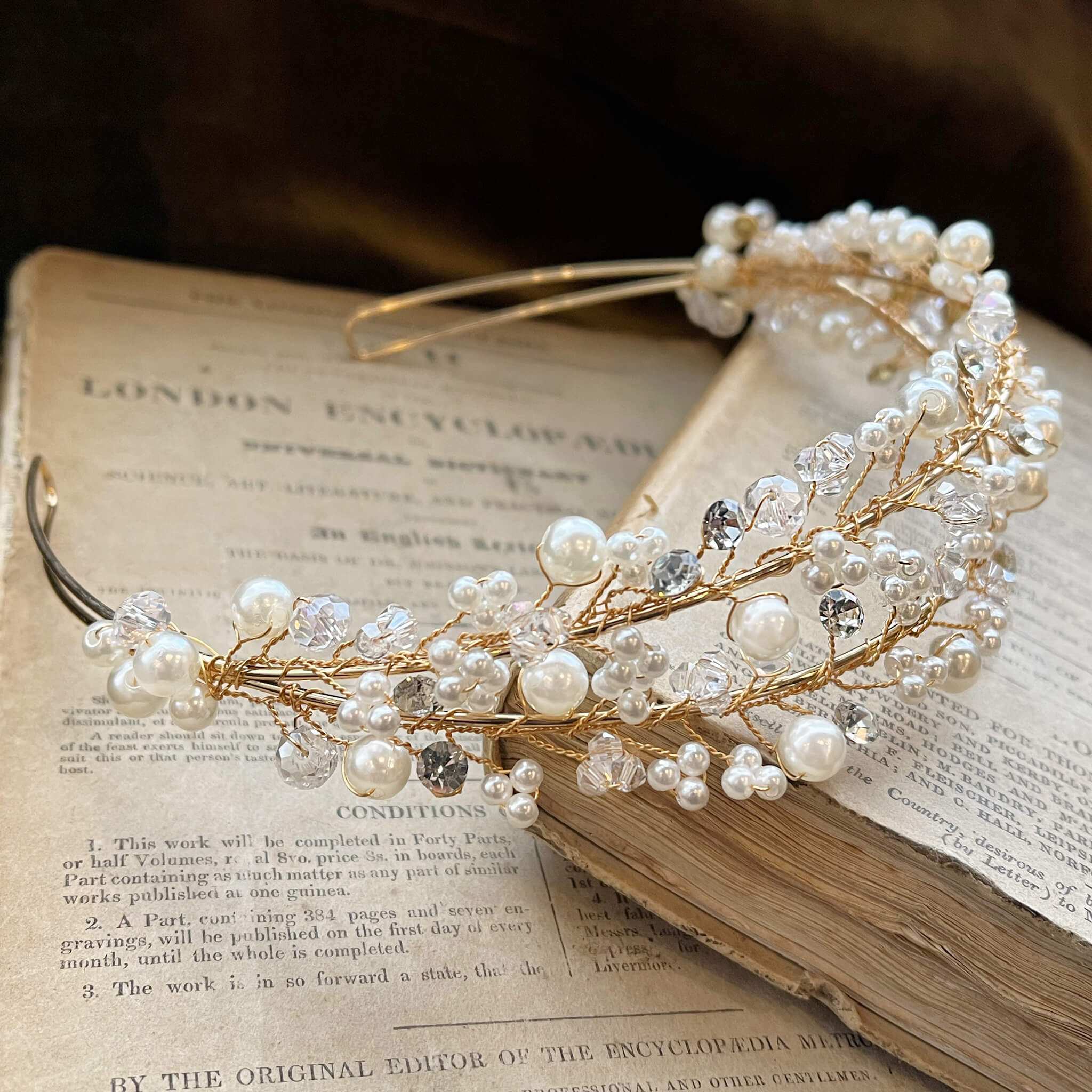 Jules Bridal - Siobhan, Gold Pearl and Crystal Double Tiered Headband