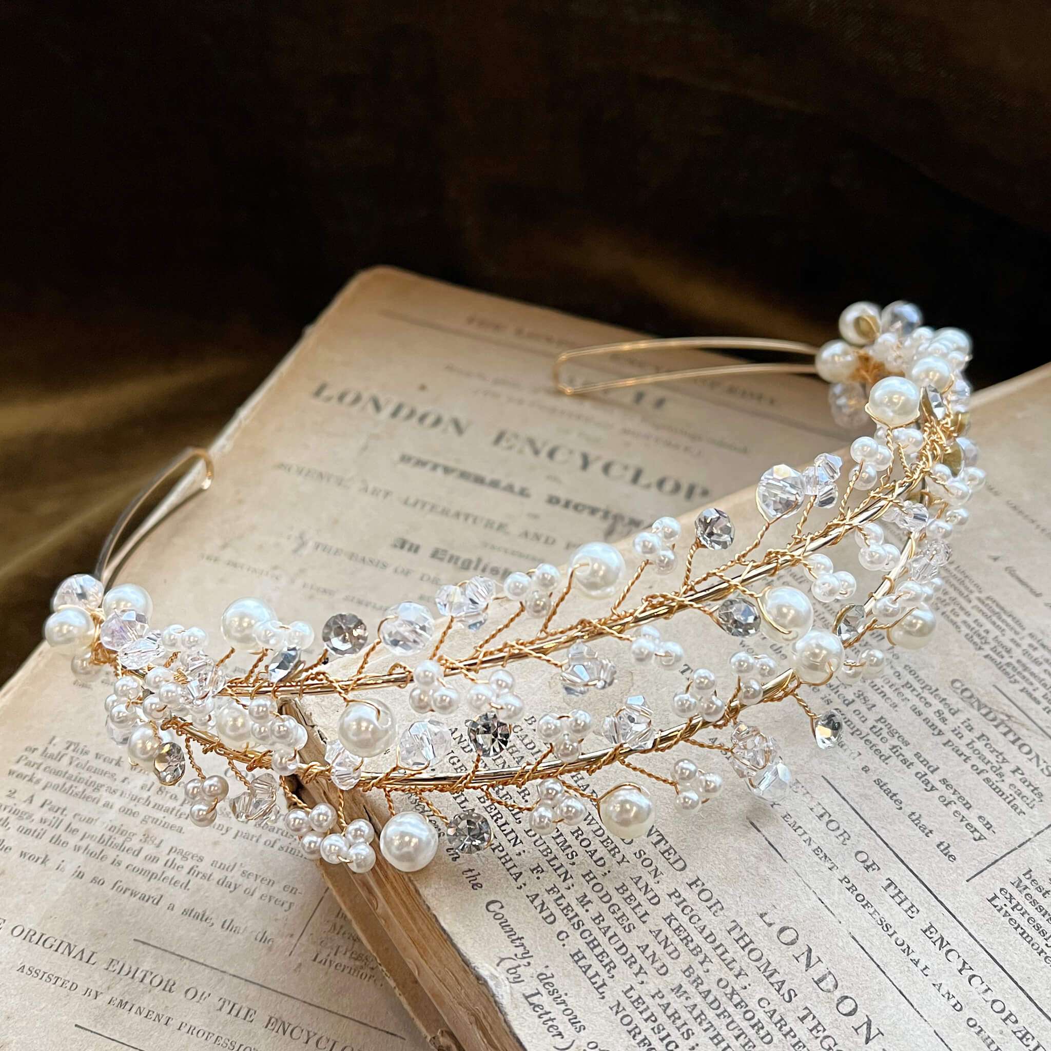 Jules Bridal - Siobhan, Gold Pearl and Crystal Double Tiered Headband