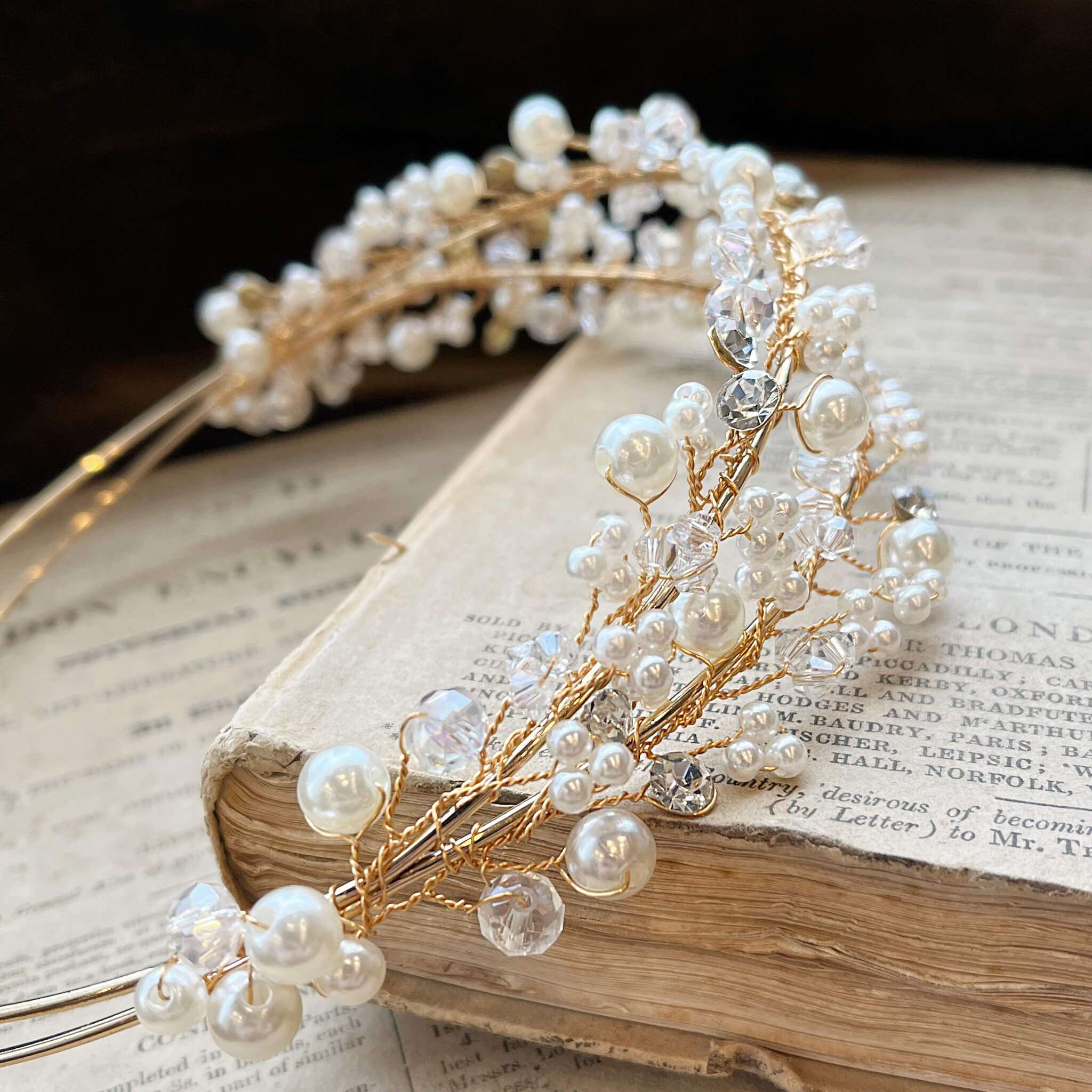 Jules Bridal - Siobhan, Gold Pearl and Crystal Double Tiered Headband