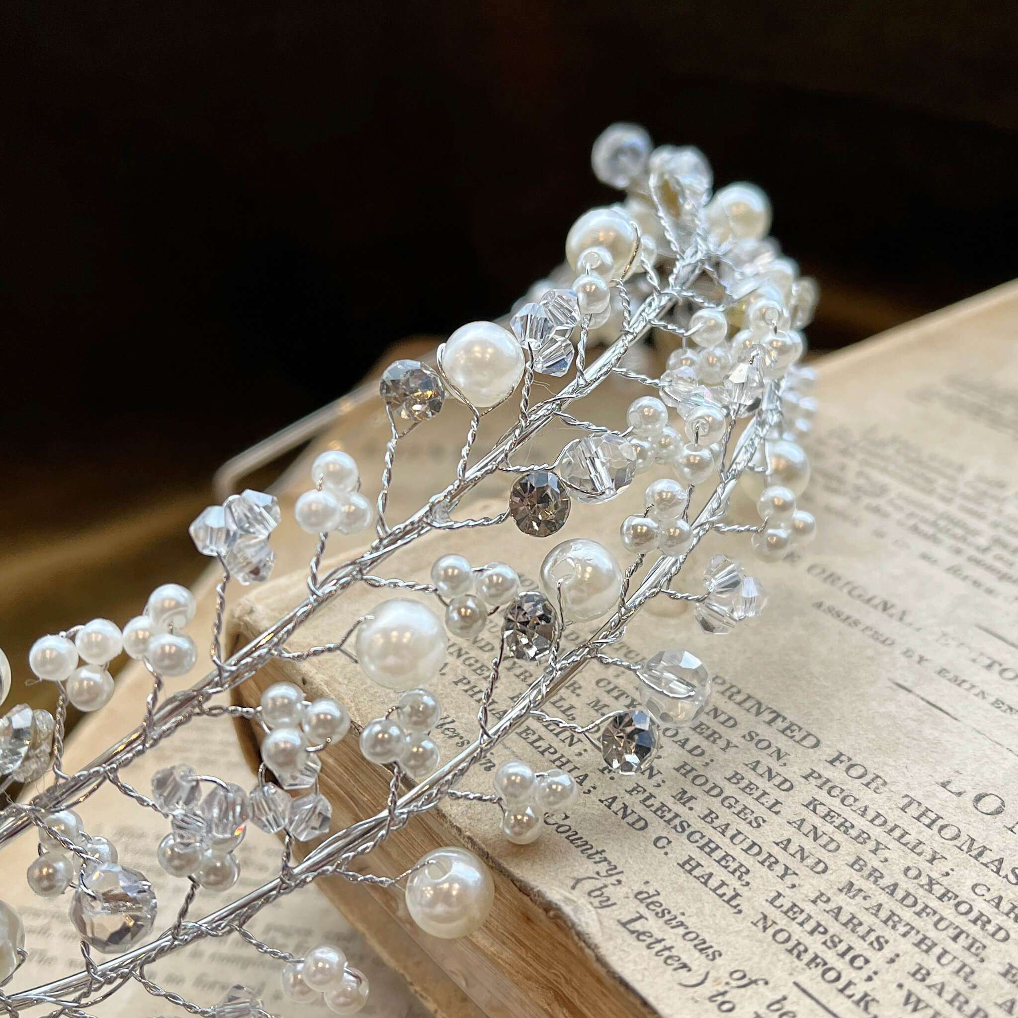 Jules Bridal - Siobhan, Silver Pearl and Crystal Double Tiered Headband