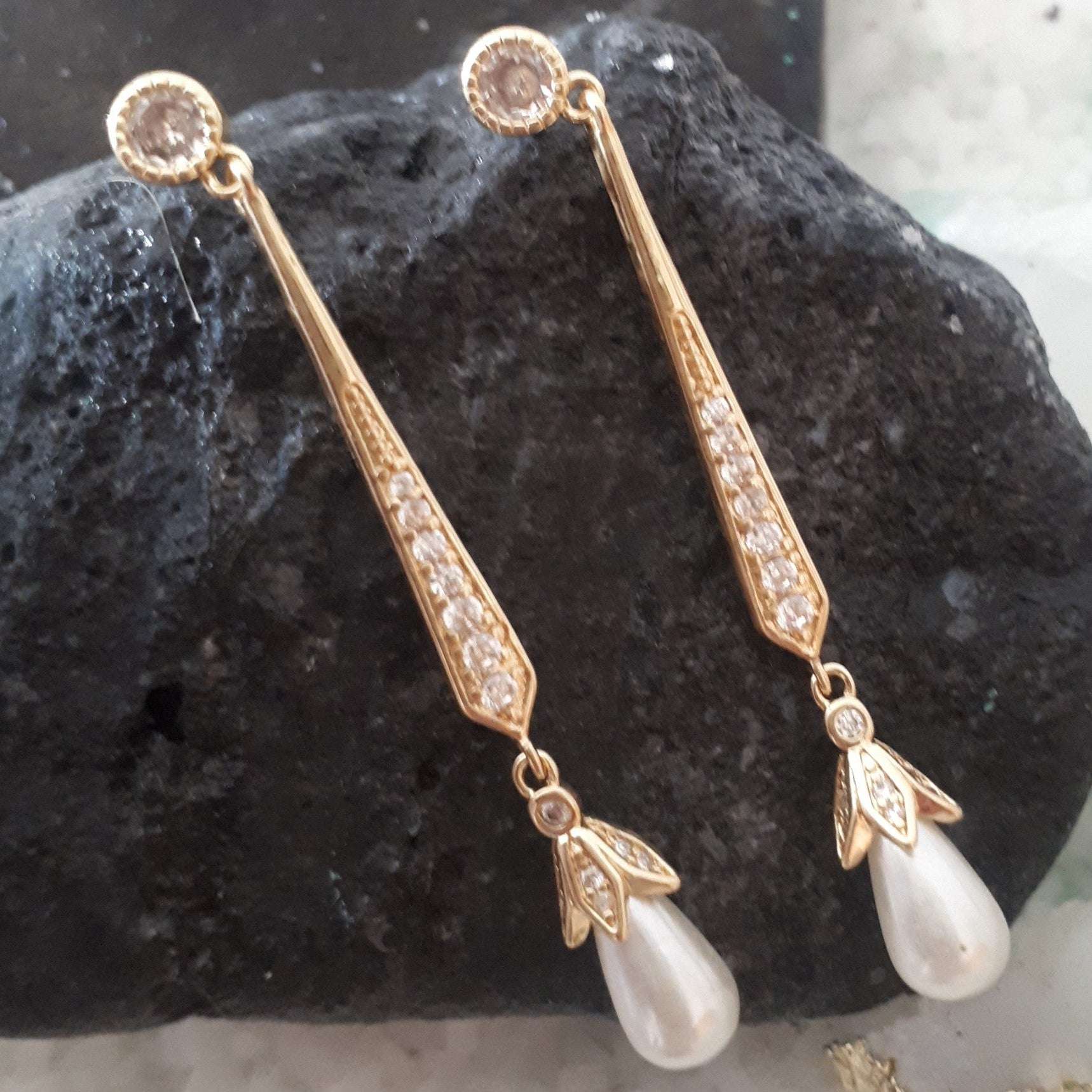 Violet, Teardrop Pearl Earrings in Gold