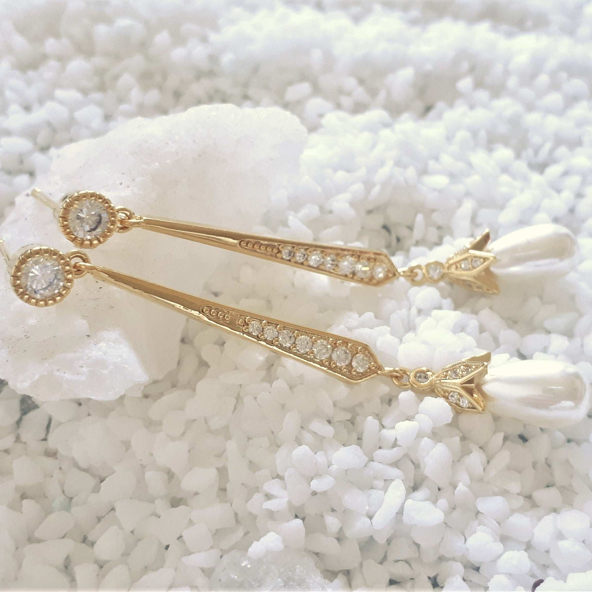 Violet, Teardrop Pearl Earrings in Gold
