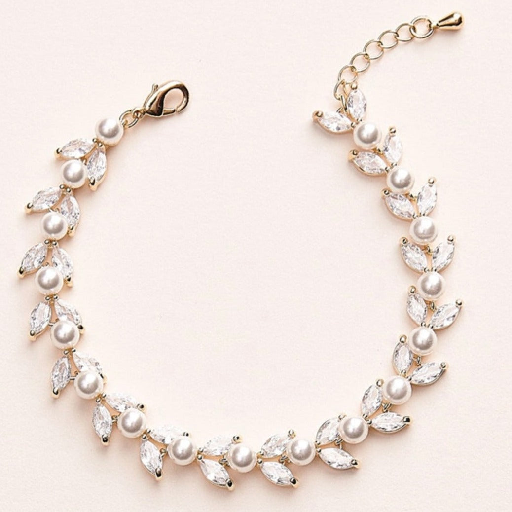 Aubrey, Gold Leaf Crystal & Pearl Bracelet