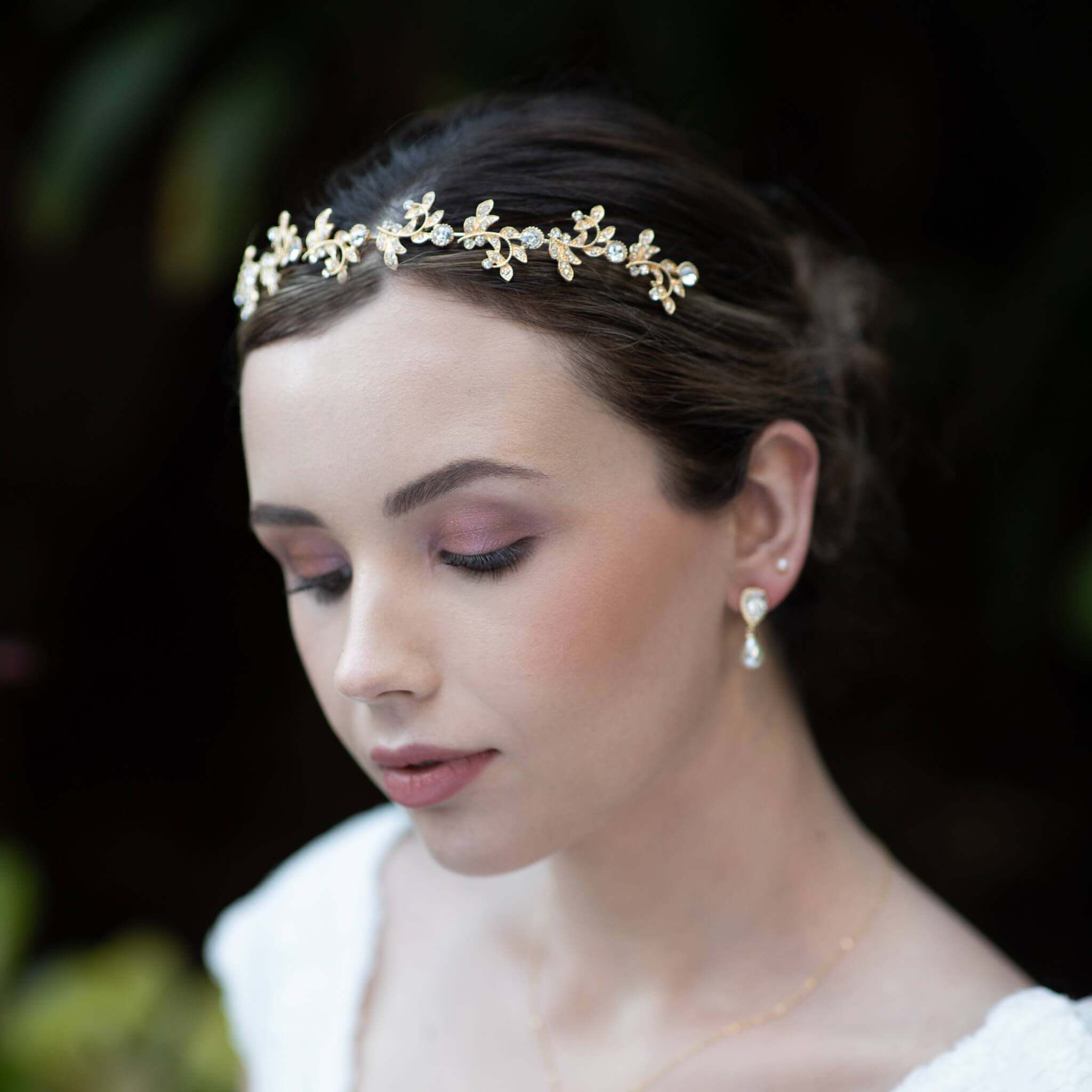 Jules Bridal - Acanthus, Gold Crystal Stylized Leaf Tiara Headband