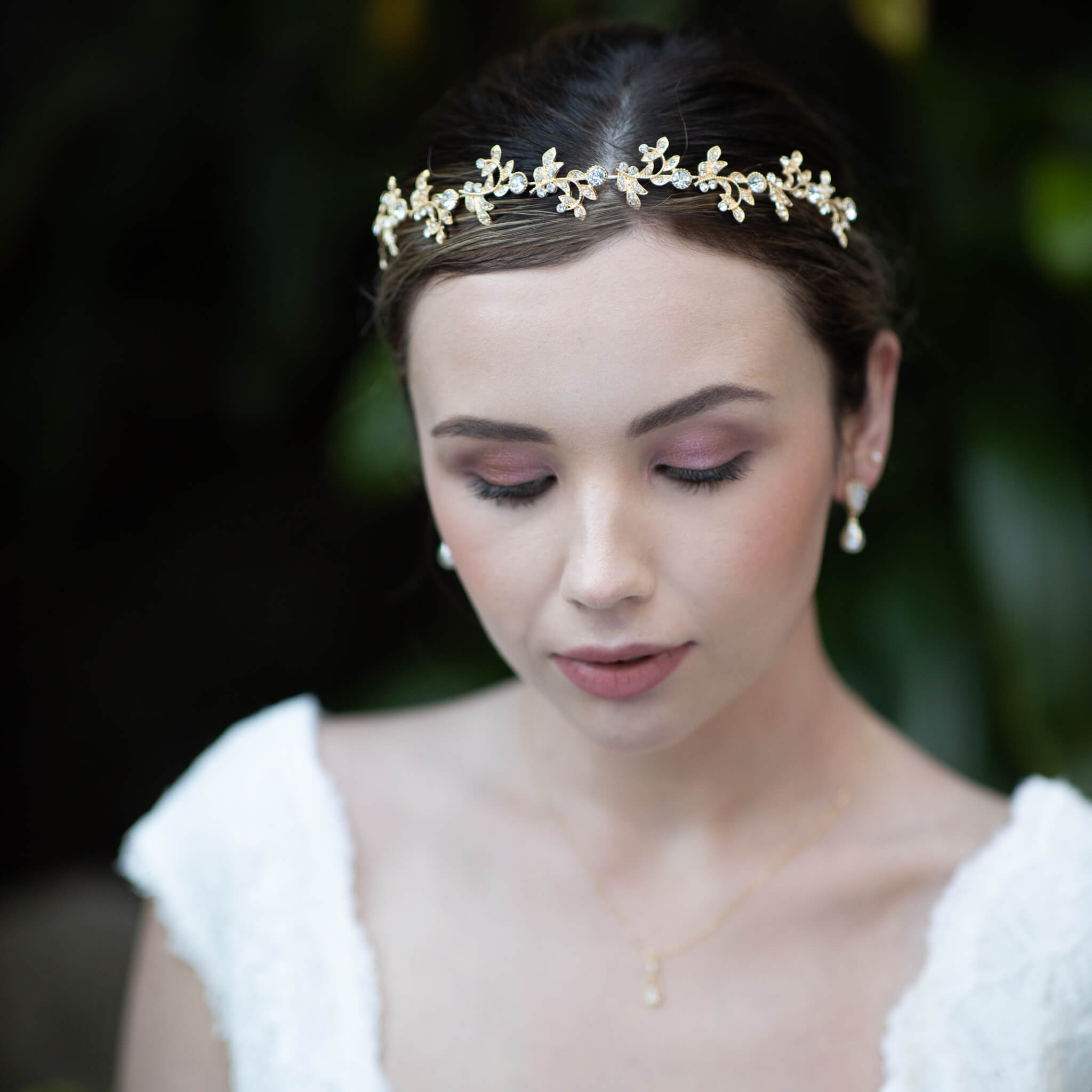 Jules Bridal - Acanthus, Gold Crystal Stylized Leaf Tiara Headband