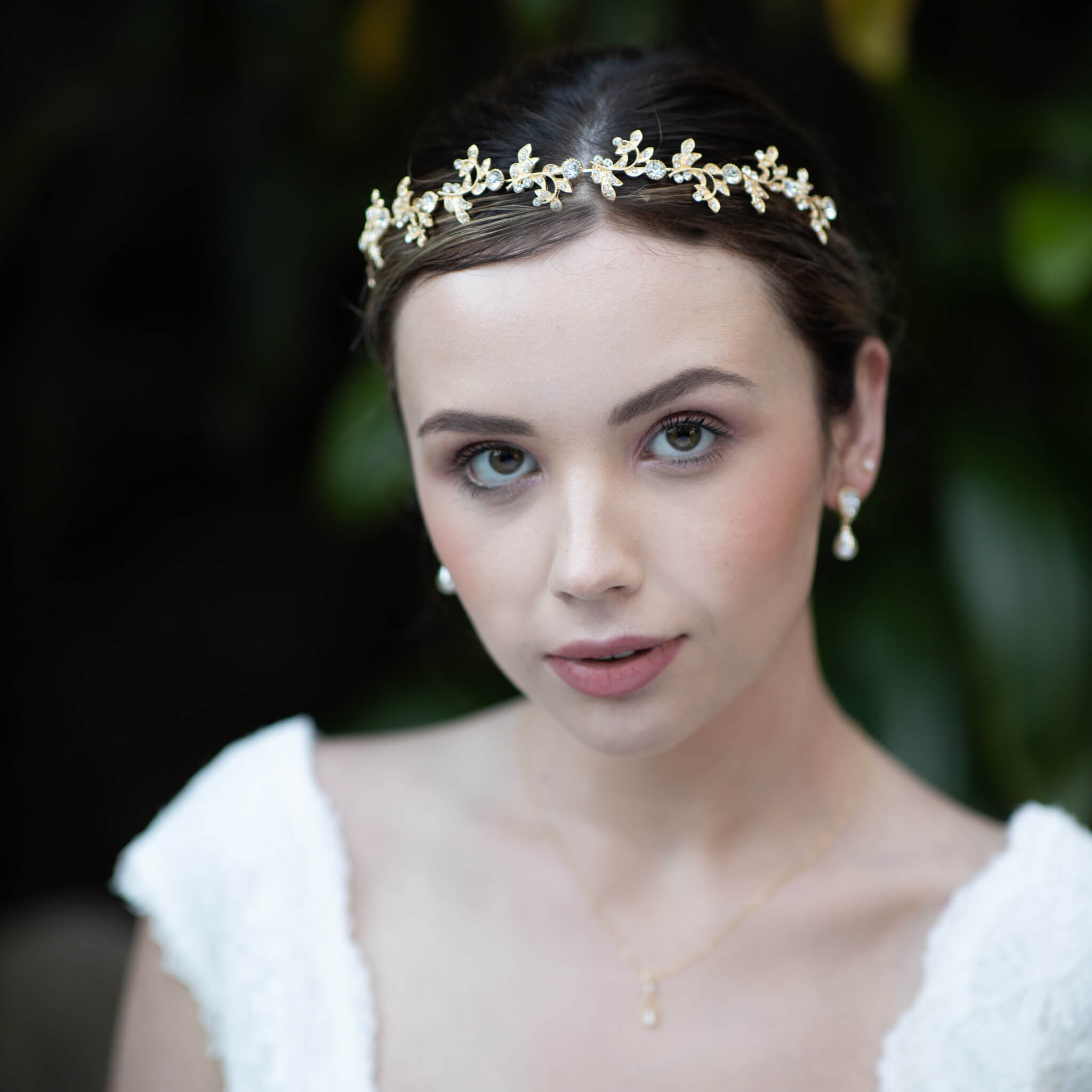 Jules Bridal - Acanthus, Gold Crystal Stylized Leaf Tiara Headband