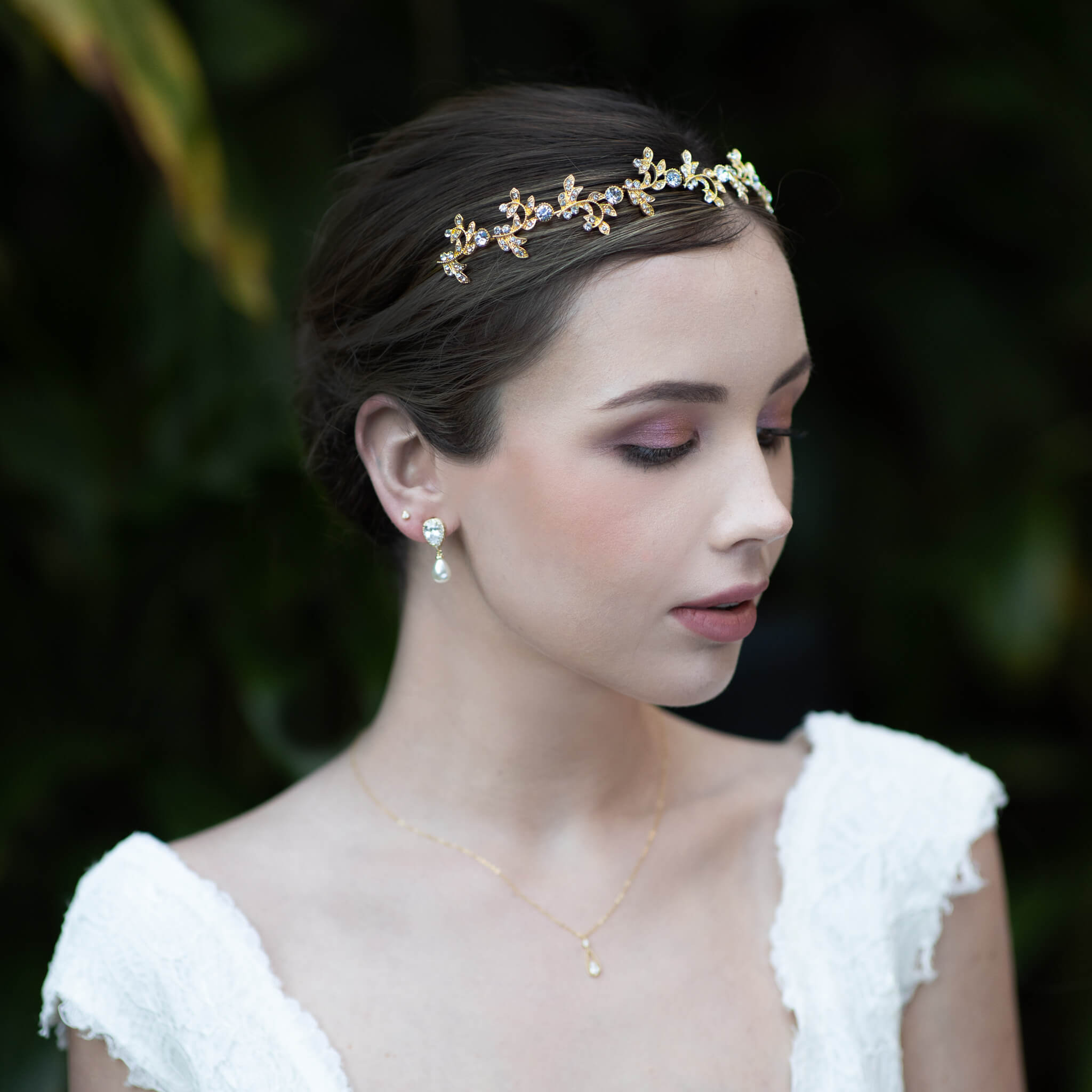Jules Bridal - Acanthus, Gold Crystal Stylized Leaf Tiara Headband