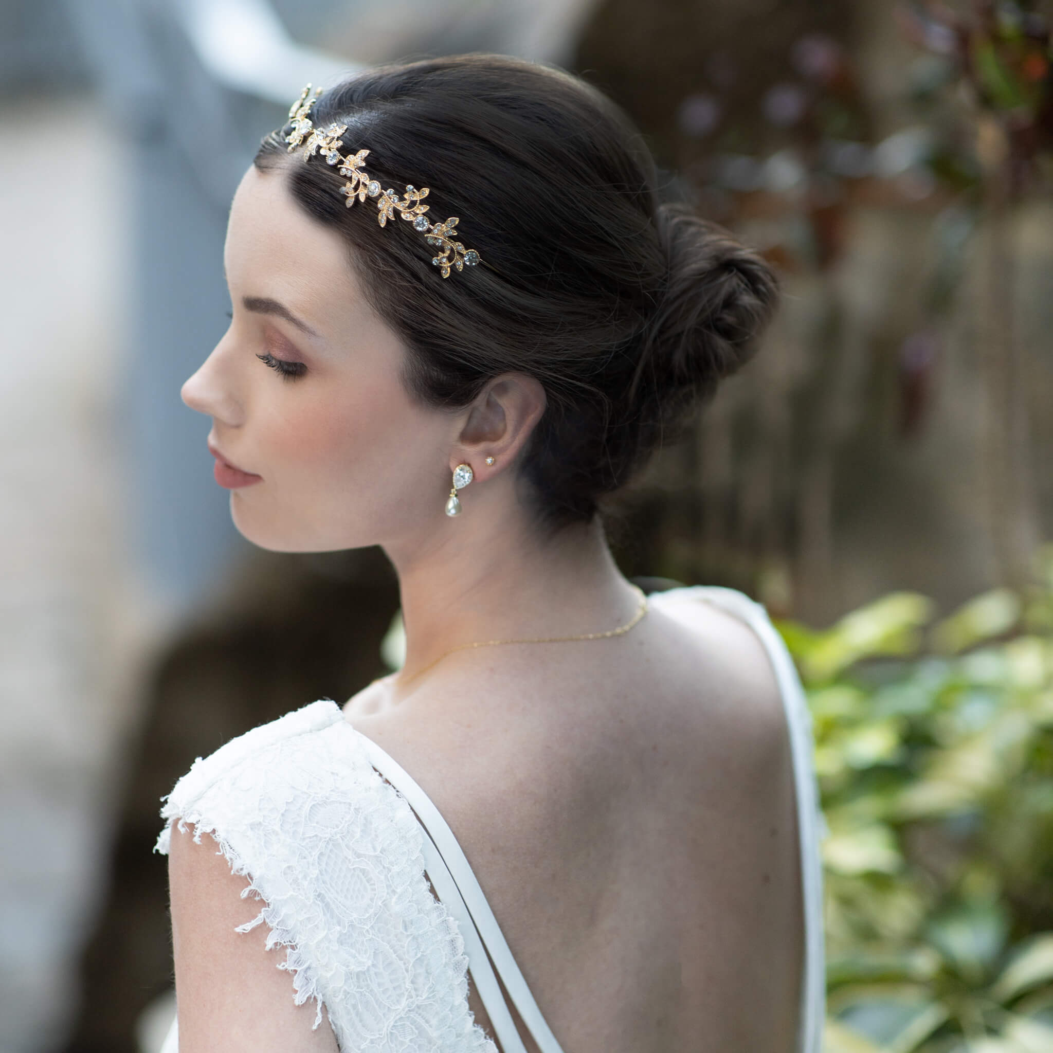 Jules Bridal - Acanthus, Gold Crystal Stylized Leaf Tiara Headband