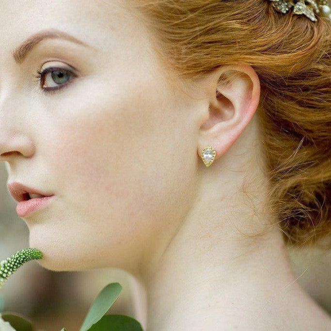 Jules Bridal - Alice, Gold Pear Shaped Crystal Earrings