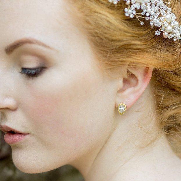 Jules Bridal - Alice, Gold Pear Shaped Crystal Earrings
