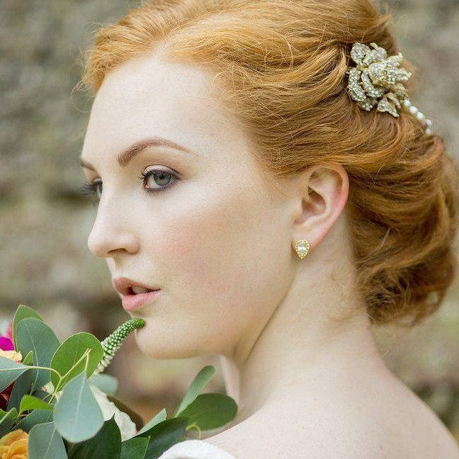 Jules Bridal - Alice, Gold Pear Shaped Crystal Earrings