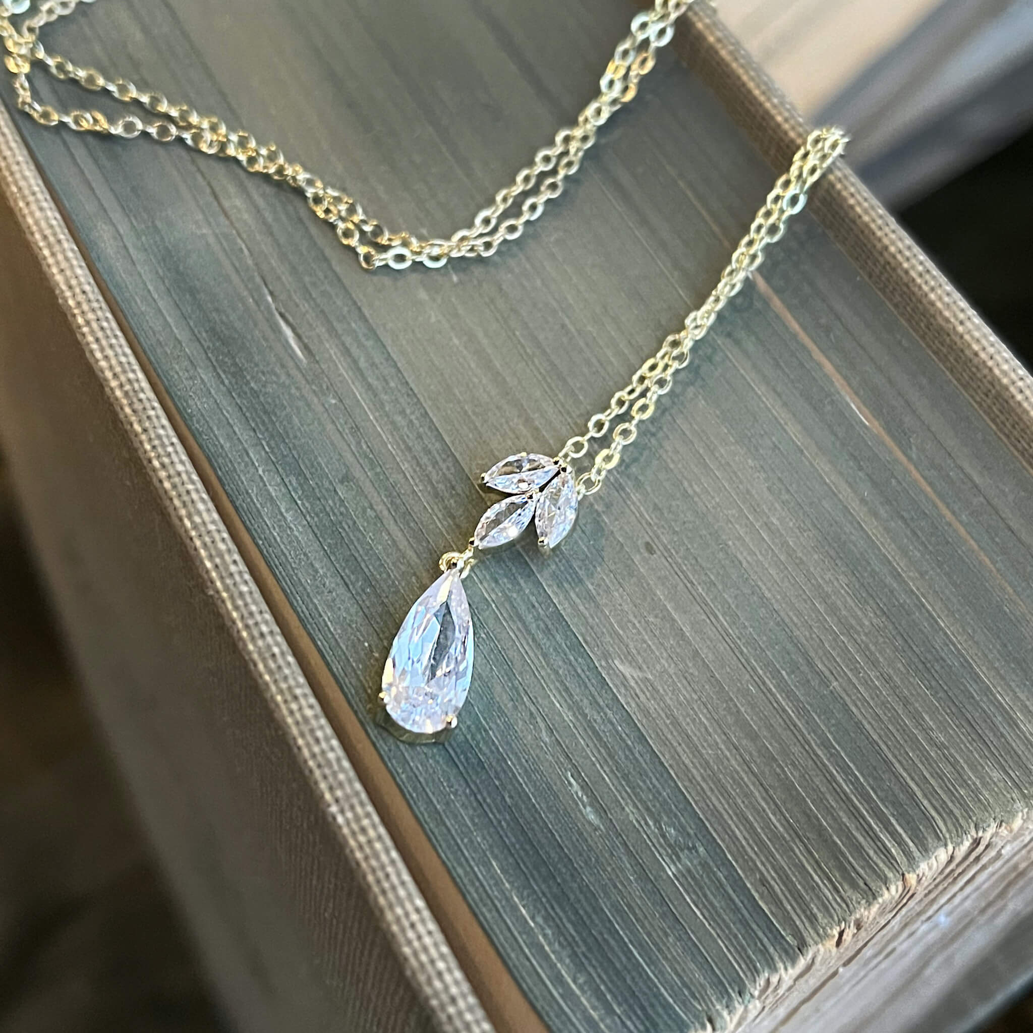 Jules Bridal - Alina, Goldtone Crystal Drop Pendant Necklace