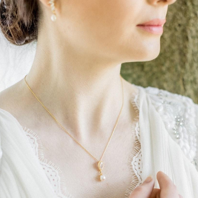Jules Bridal - Alisha, Yellow Gold Teardrop Pearl Pendant