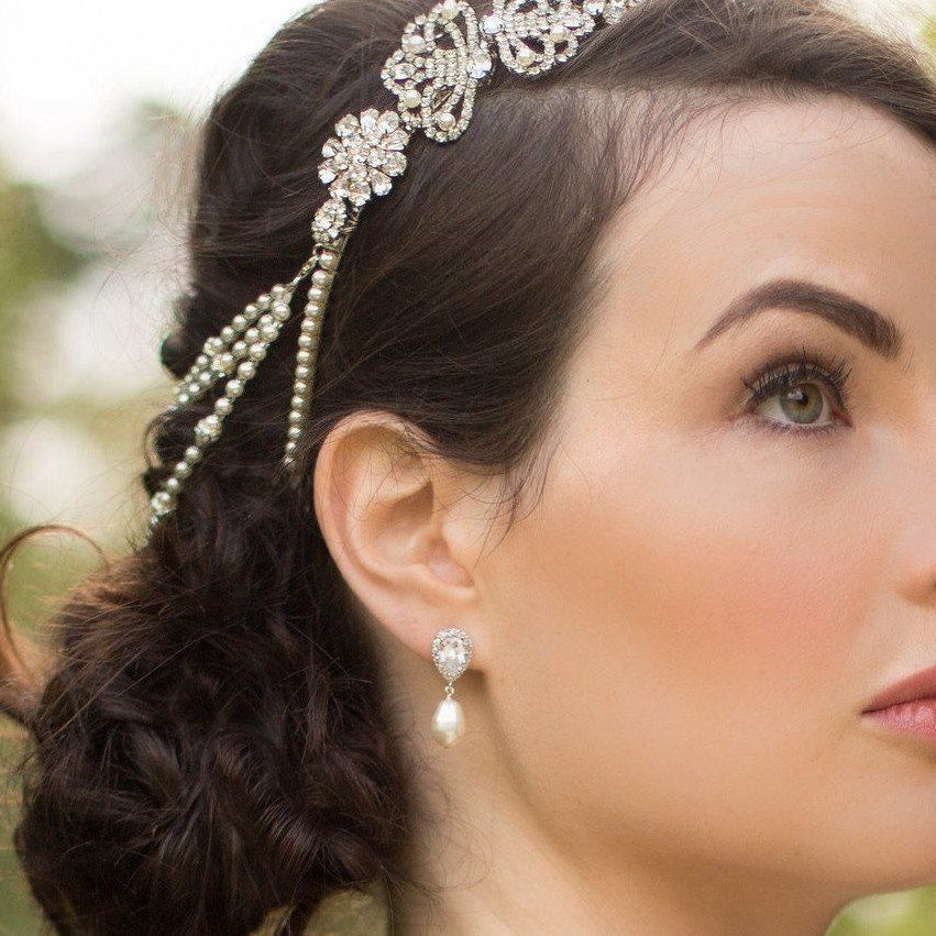 Jules Bridal - Alisha, Teardrop Pearl Silver Earrings