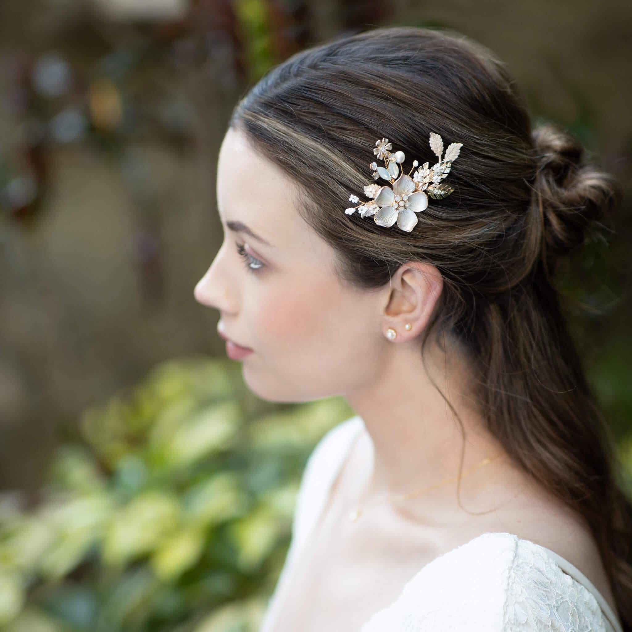 Jules Bridal - Amie, Golden Opal Floral Hair Comb