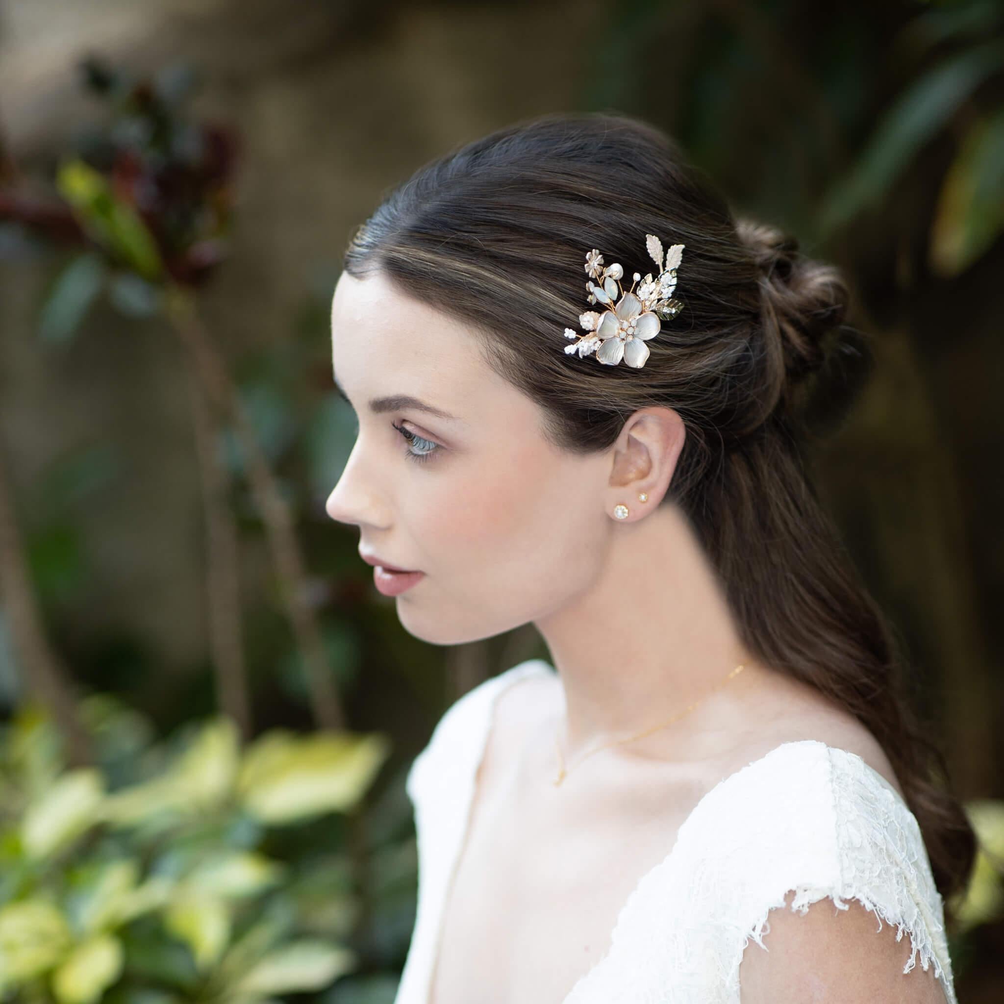 Jules Bridal - Amie, Golden Opal Floral Hair Comb