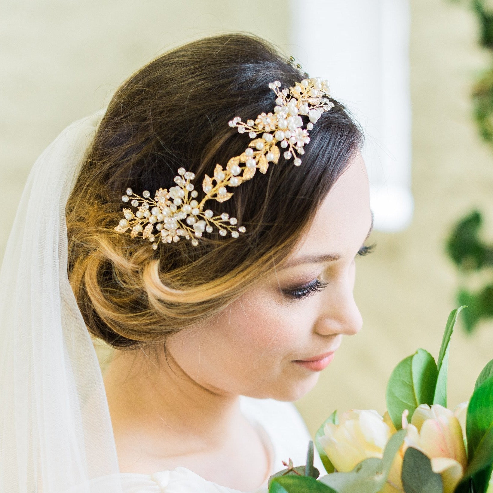 Jules Bridal - Anna, Leaf & Pearl Hair Vine