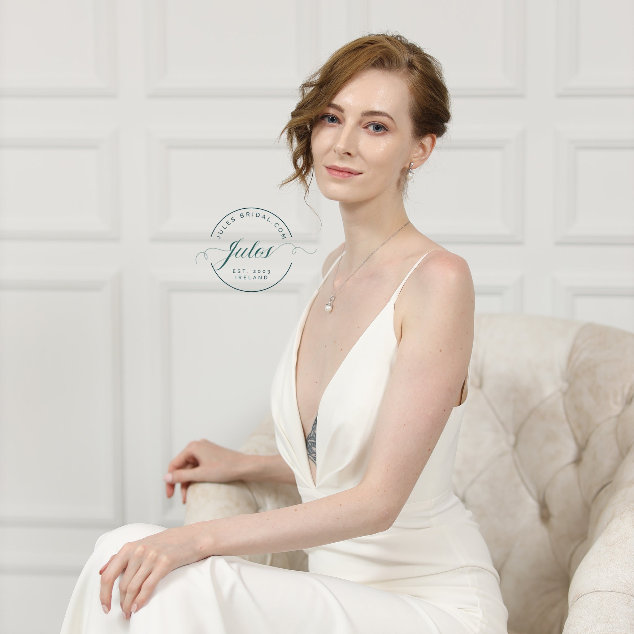 Ariel Wedding Jewellery Set, Silver Crystal Pearl Drop Earrings with Pendant Necklace