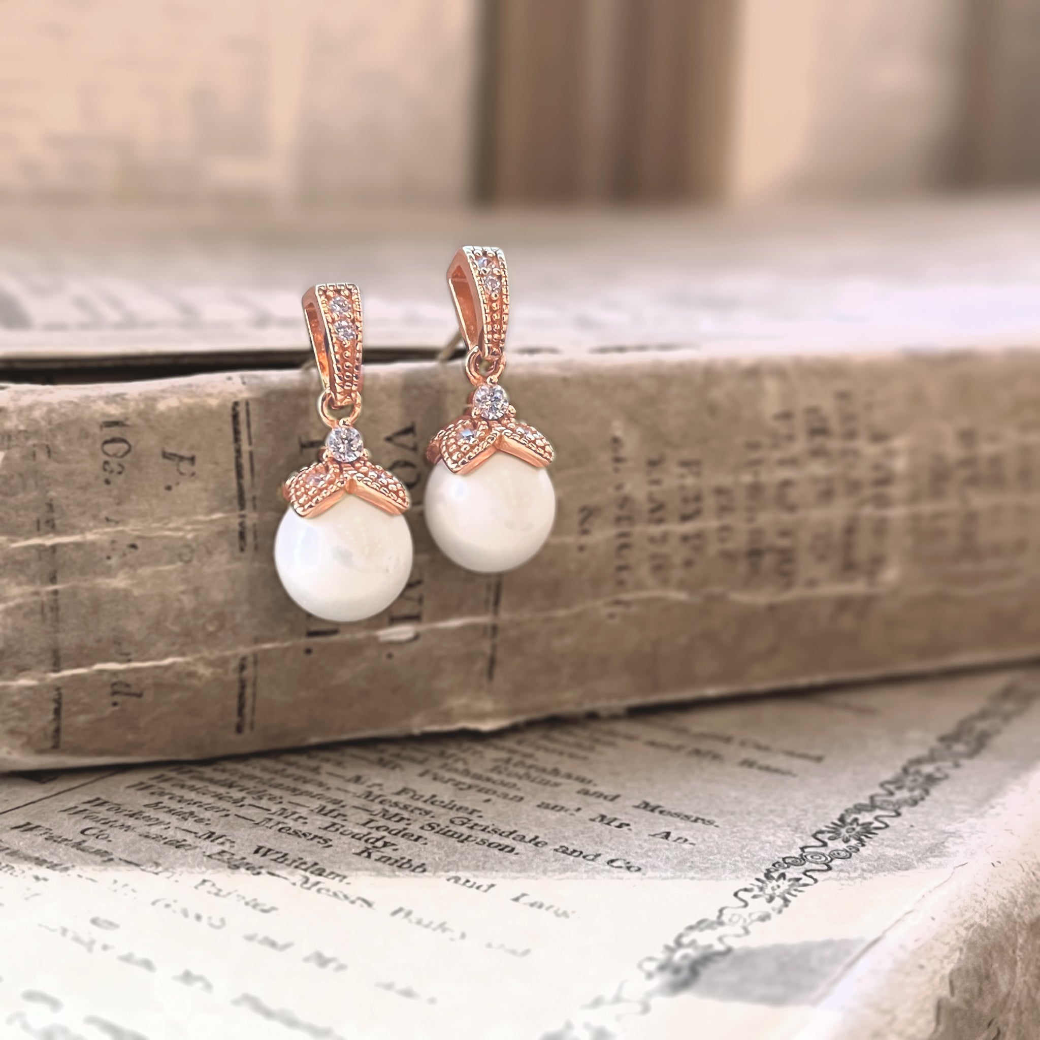 Ariel, Rose Gold Old Hollywood Style Earrings