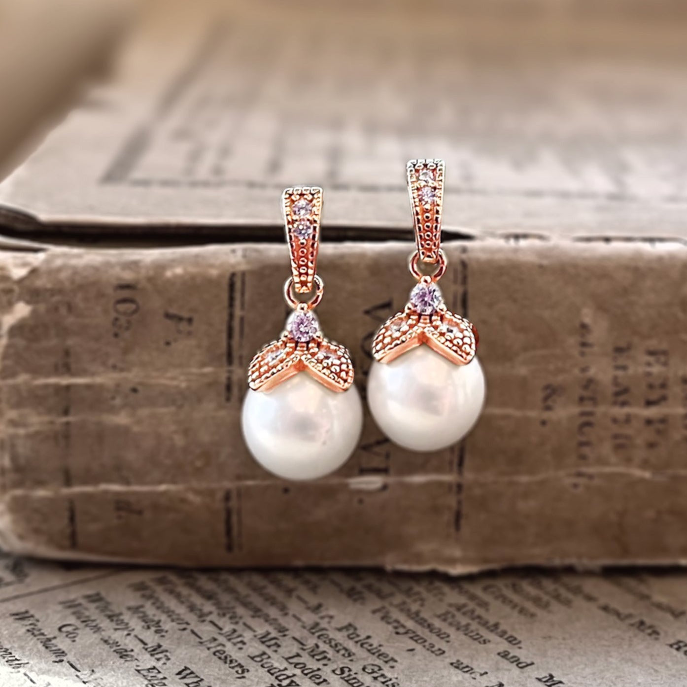 Ariel, Rose Gold Old Hollywood Style Earrings