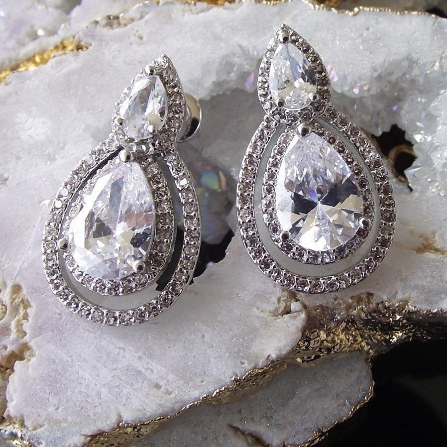 Jules Bridal - Bella, Old Hollywood Crystal Earrings