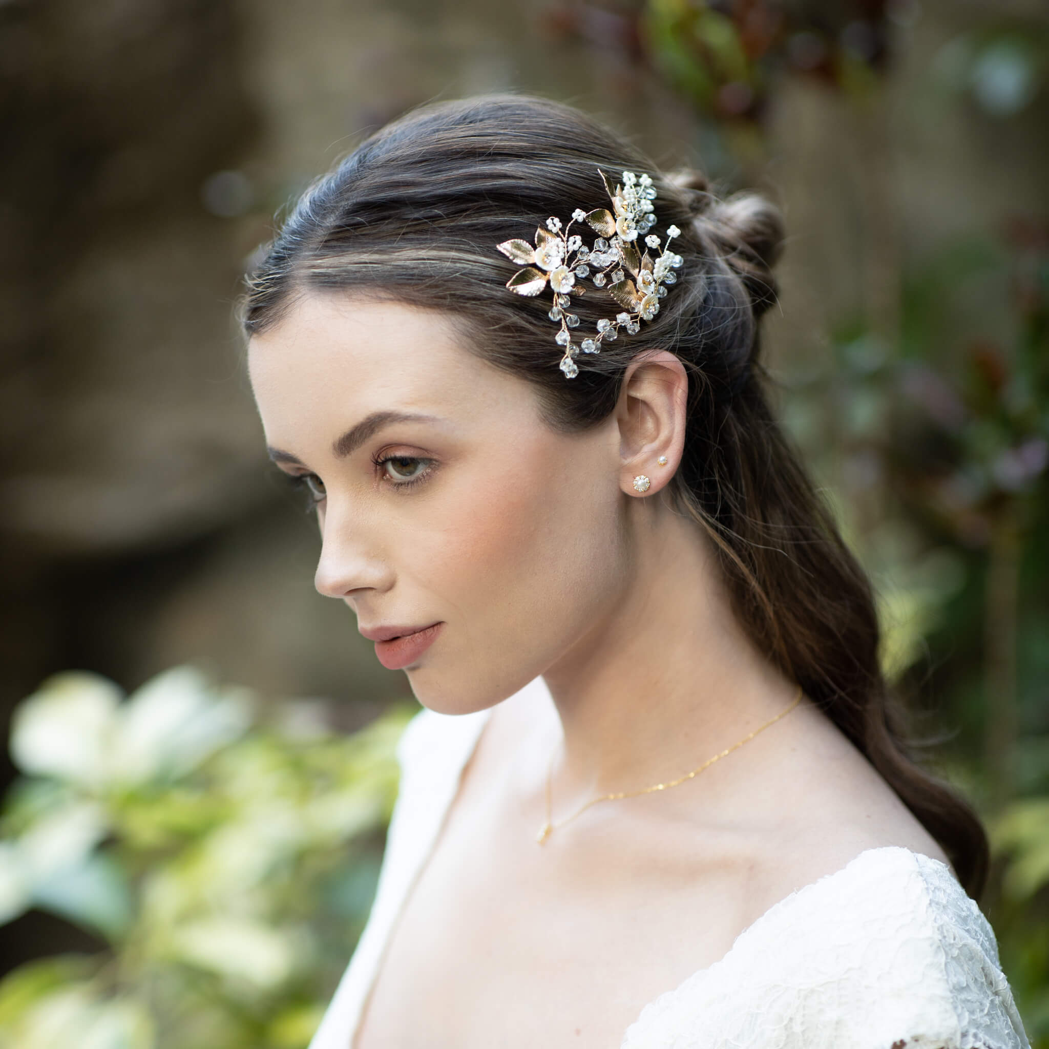 Jules Bridal - Bergdis, Golden Floral Beaded Hair PinSet
