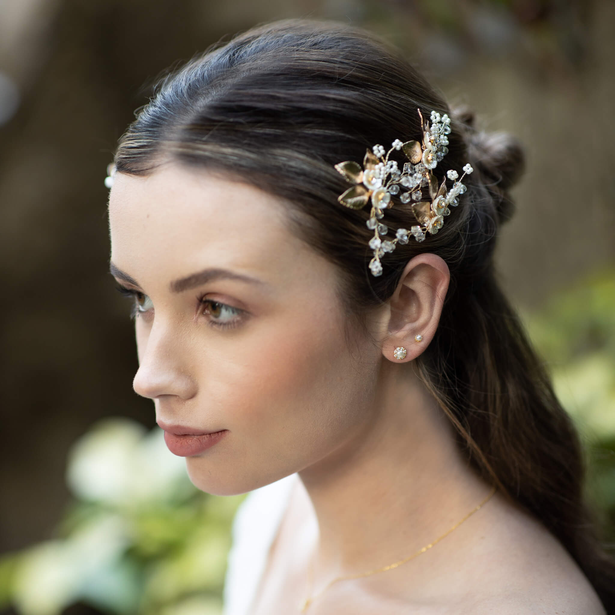 Jules Bridal - Bergdis, Golden Floral Beaded Hair PinSet