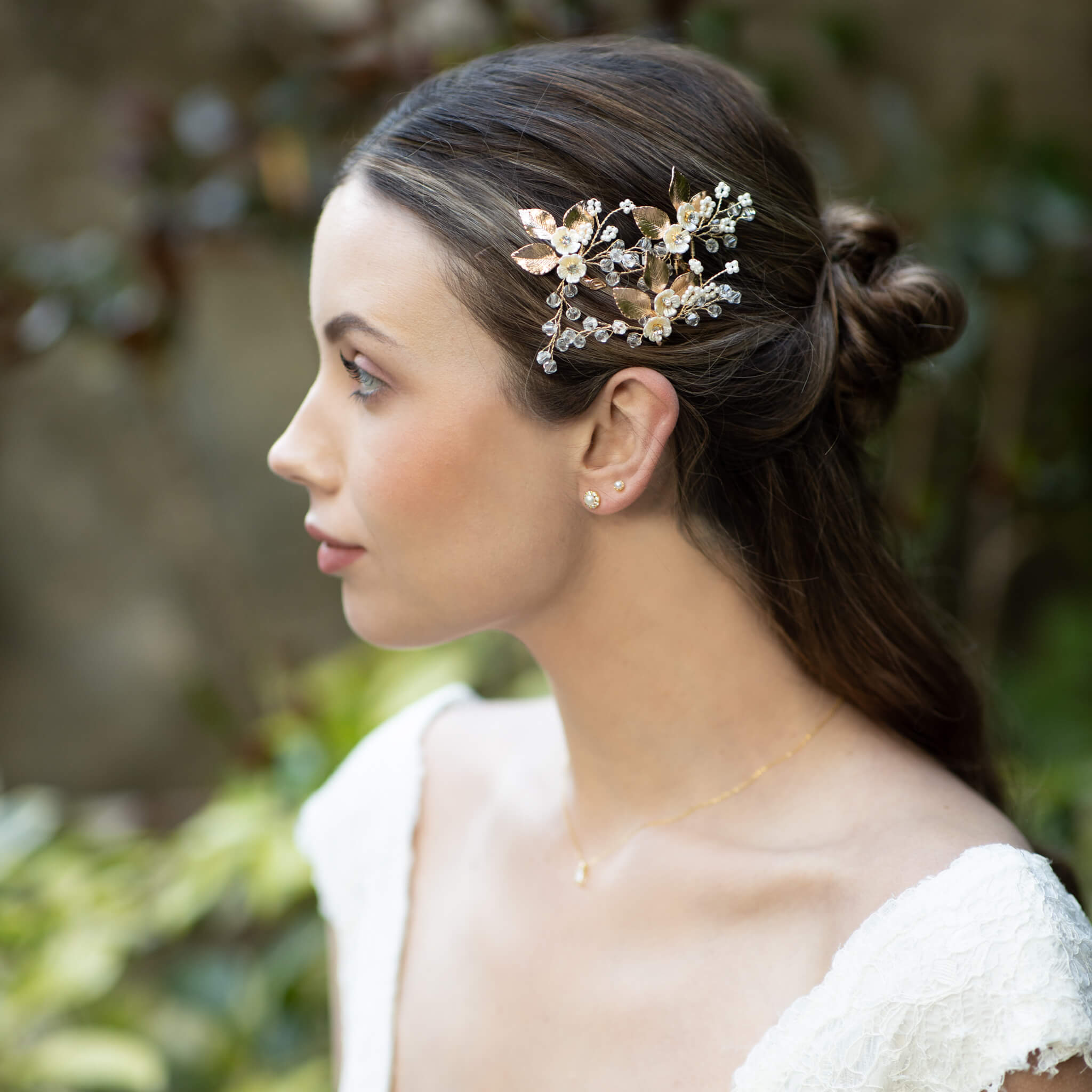 Jules Bridal - Bergdis, Golden Floral Beaded Hair PinSet